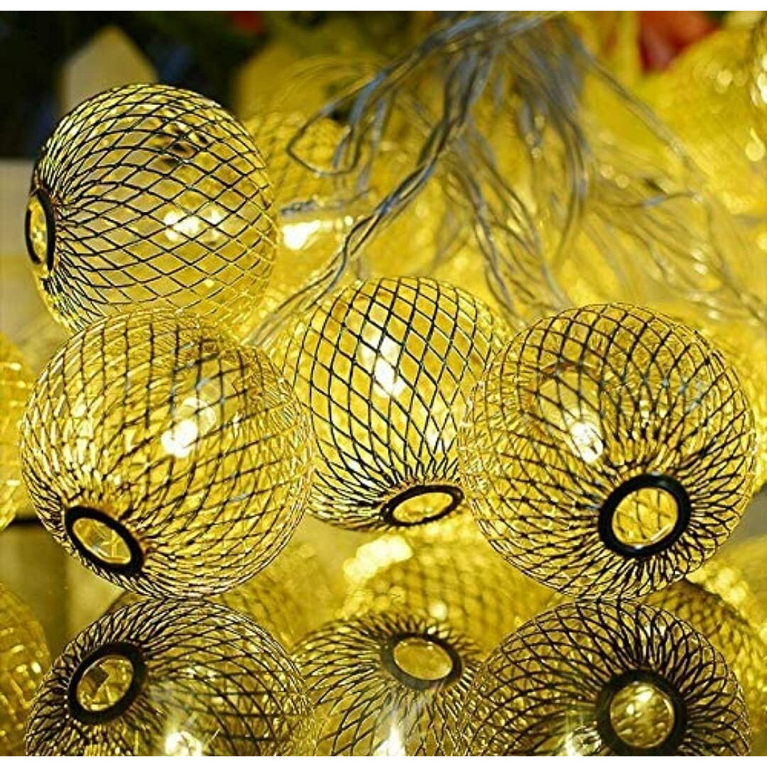 PESCA Golden Metal Lantern String Lights for Indoor Outdoor Decoration Diwali Light for Party Birthday Diwali Christmas Navratri Valentine Gift Home Decoration Light (4 Meter 25 LED, Warm White)