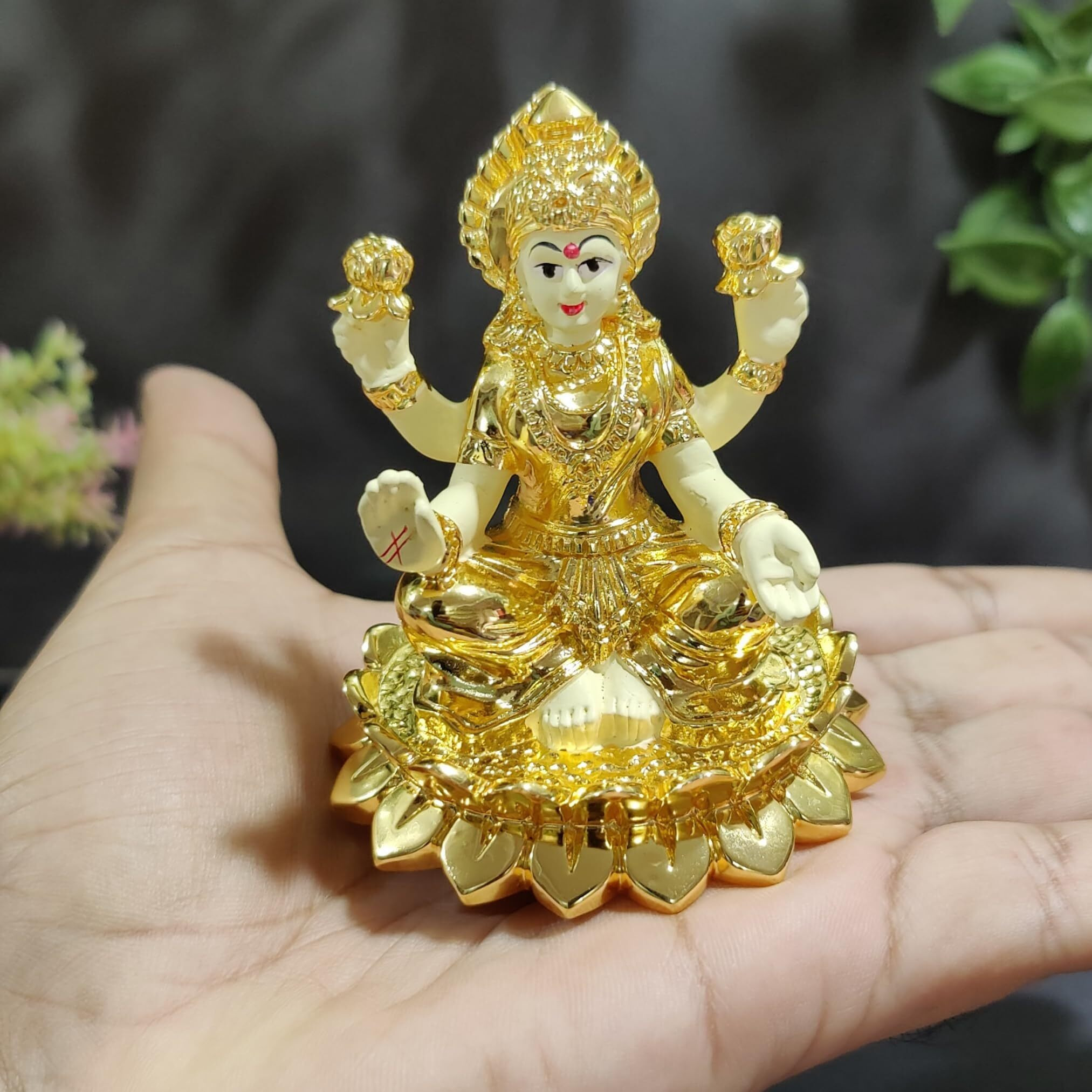 Gold Art India Laxmi Idol on Kamal gold plated with Off White Terracotta Work with Gold Plated Coin | for Diwali | Laxmi poojan | Gifting (New Kamal Laxmi Gold)