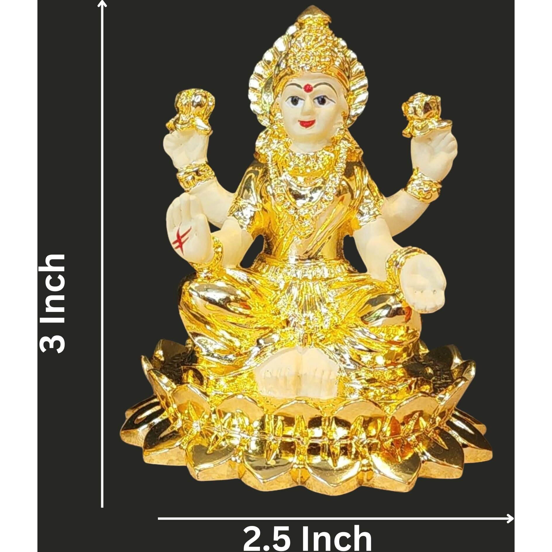 Gold Art India Laxmi Idol on Kamal gold plated with Off White Terracotta Work with Gold Plated Coin | for Diwali | Laxmi poojan | Gifting (New Kamal Laxmi Gold)