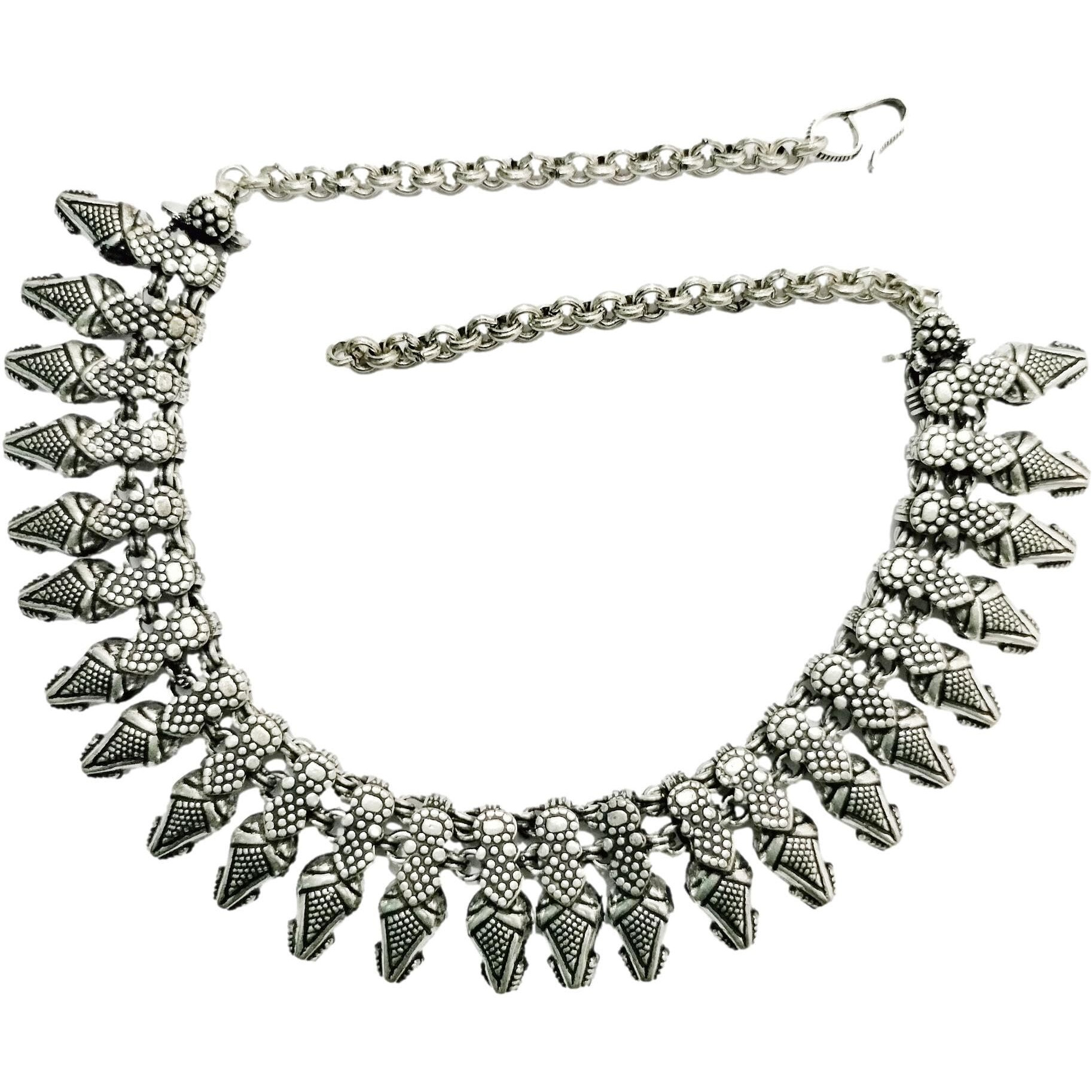 athizay Necklace oxidized Silver metal choker Silver Antique texture Designer Bead Necklace or Women tribal || pujo, garba, Diwali, festive ethnic necklace