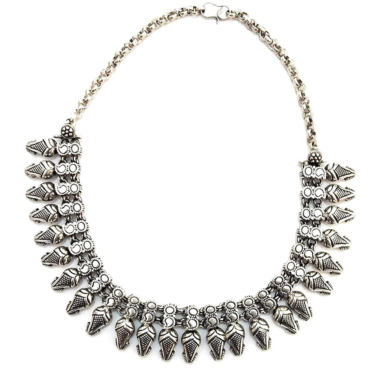 athizay Necklace oxidized Silver metal choker Silver Antique texture Designer Bead Necklace or Women tribal || pujo, garba, Diwali, festive ethnic necklace