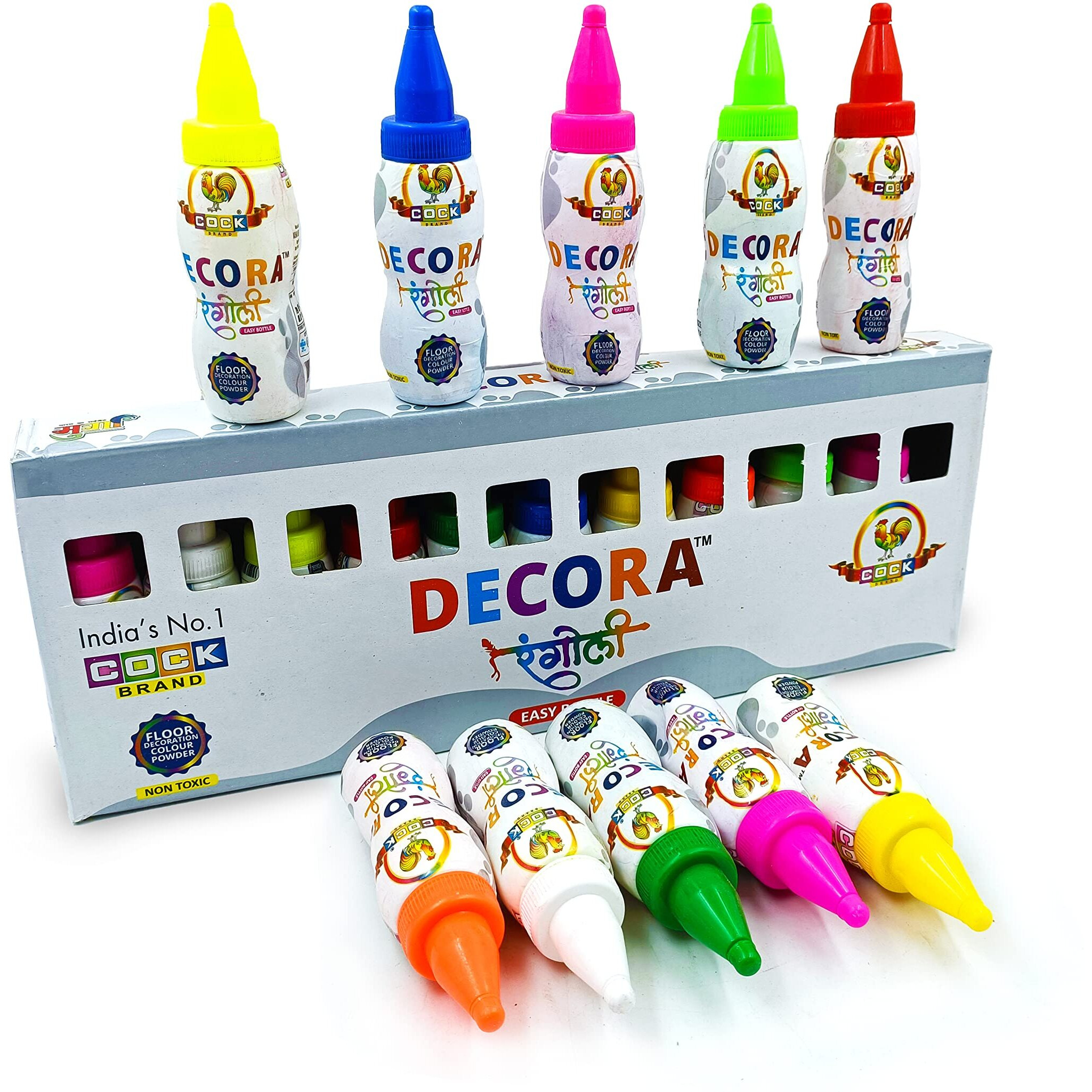 CraftVatika 10 Rangoli Colour Powder Tube Kit, Diwali Decoration Items Bottles Tool Floor Art Rang for Home Navratri Pongal Pooja Mandir Decor (10 Bottle Style B) (Set of 10)