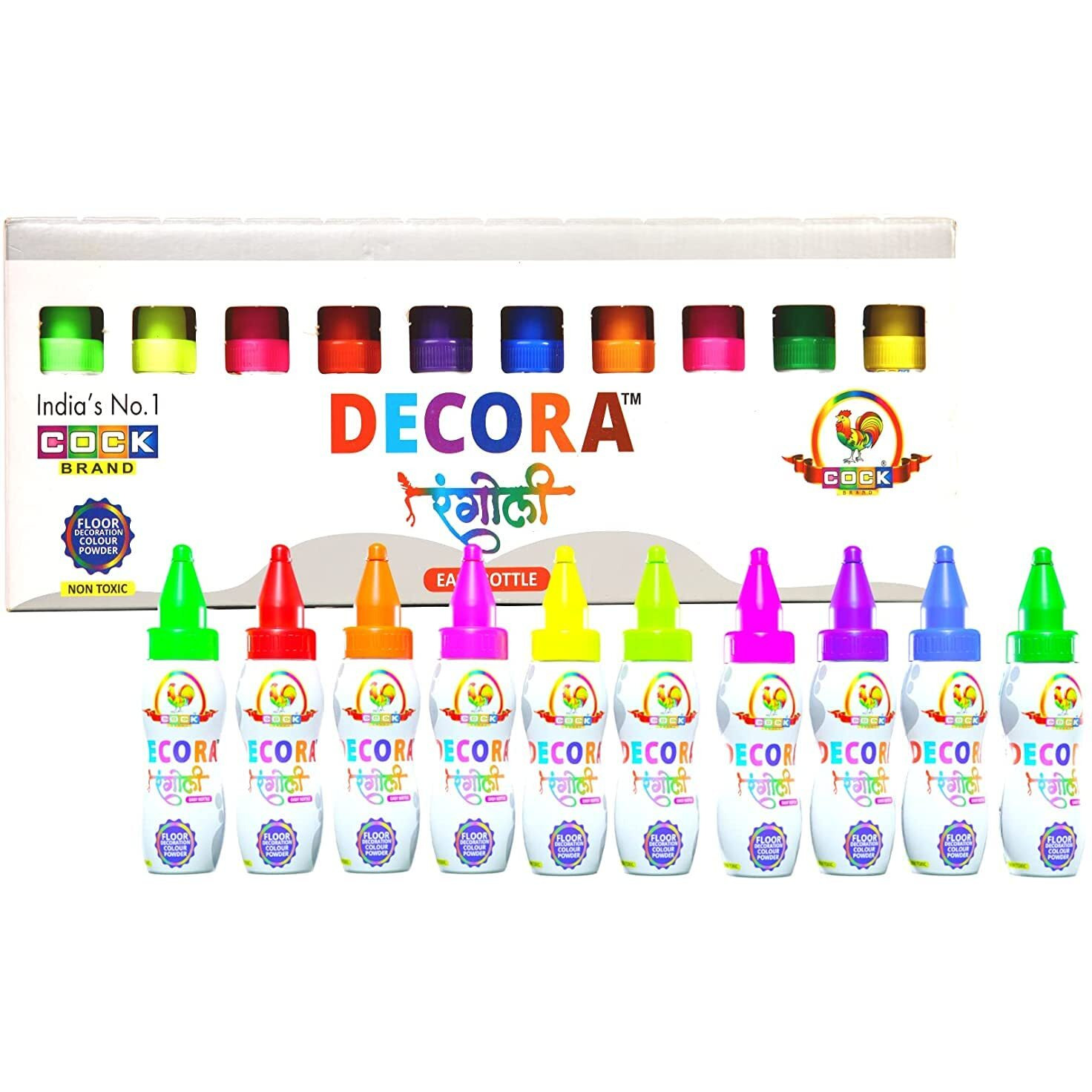 CraftVatika 10 Rangoli Colour Powder Tube Kit, Diwali Decoration Items Bottles Tool Floor Art Rang for Home Navratri Pongal Pooja Mandir Decor (10 Bottle Style B) (Set of 10)