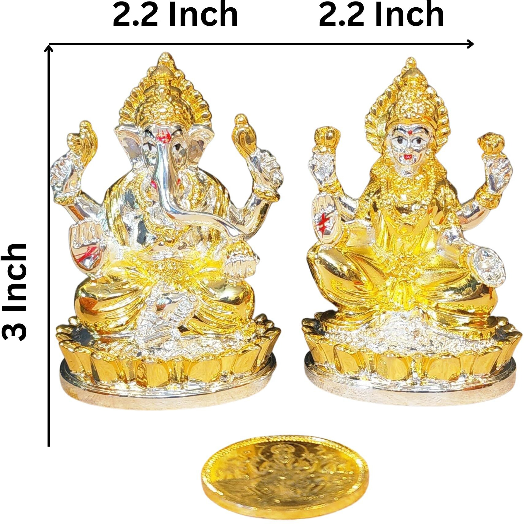 Gold Art India Two Tone Gold and Silver Plated Kamal Laxmi Ganesha | Gold plated coin | Diwali & Festival Gift Set (LAXGANOVALKAMALTWOTONE 3)