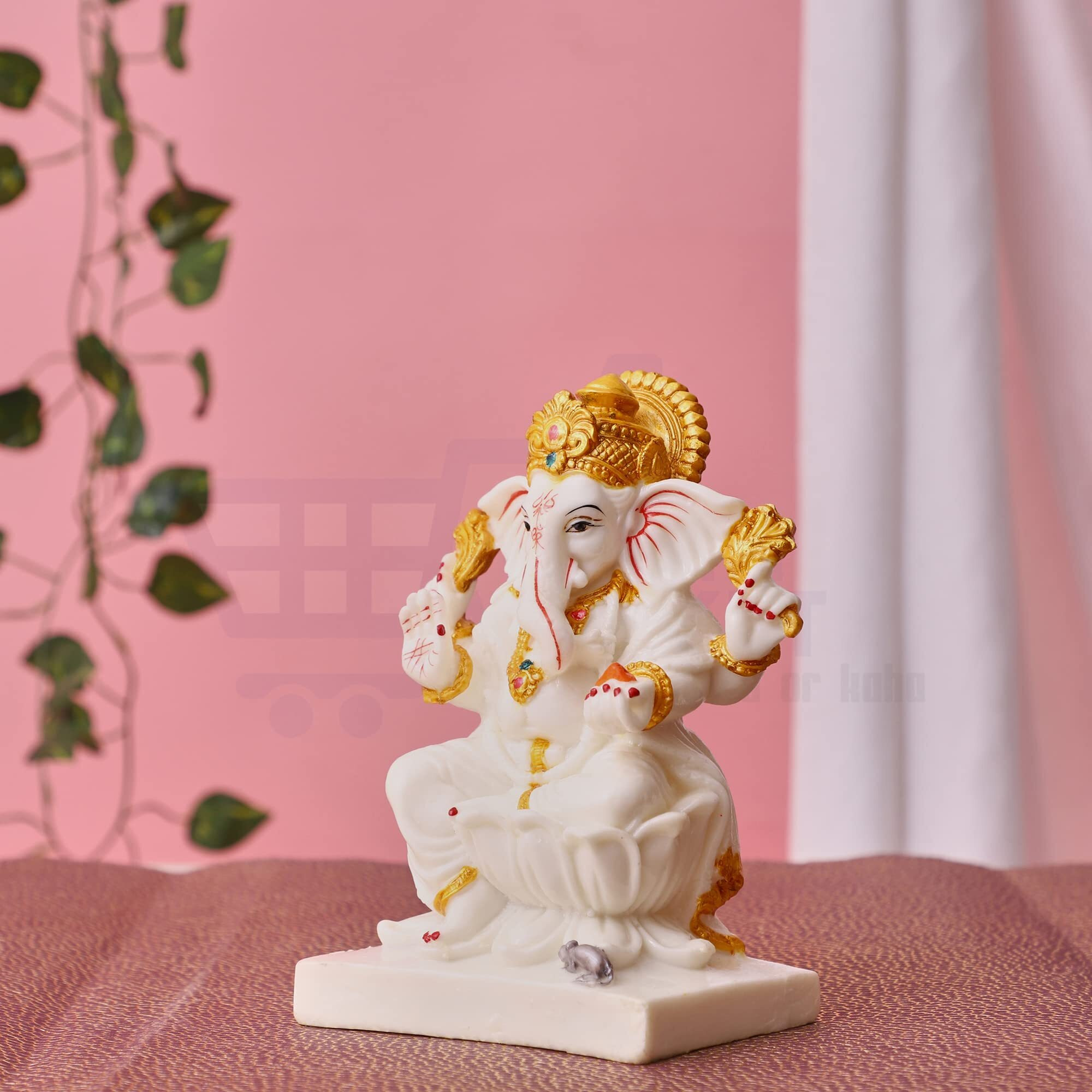 APNIMARKET Marble Ganesh Idol | Vinayaka Statue | Ganpati Murti | Ganesha Idol for Home Decor | Ganpati Idol for Diwali Decorations Anniversary - 7 White Kamal