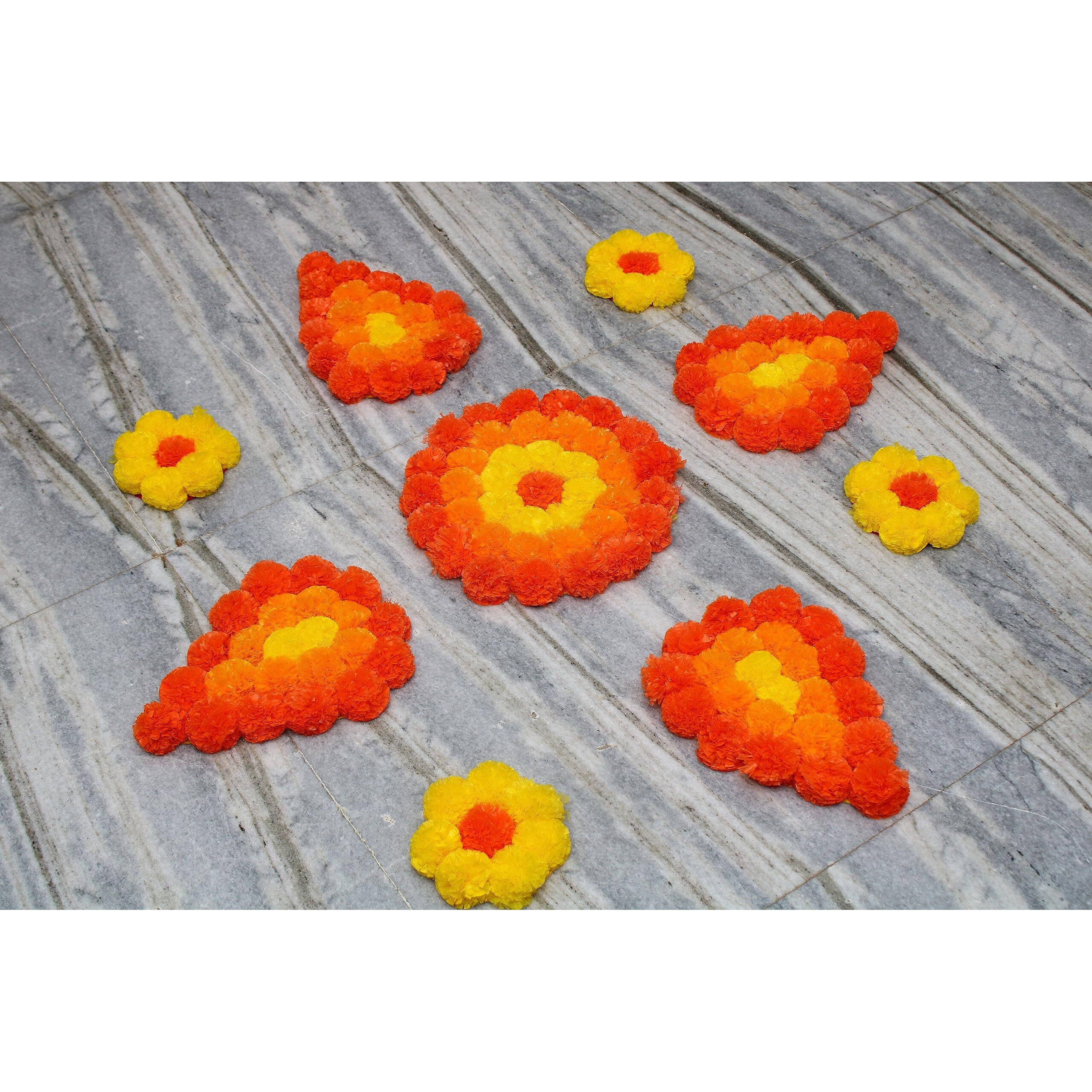 JH Gallery Artificial Marigold Flowers Handmade Rangoli Set Decoration Home Decor - Home and Pooja Room Decorative | Diwali Festive Indoor Outdoor Decor, Floor Mats | House Warming Floor Decor
