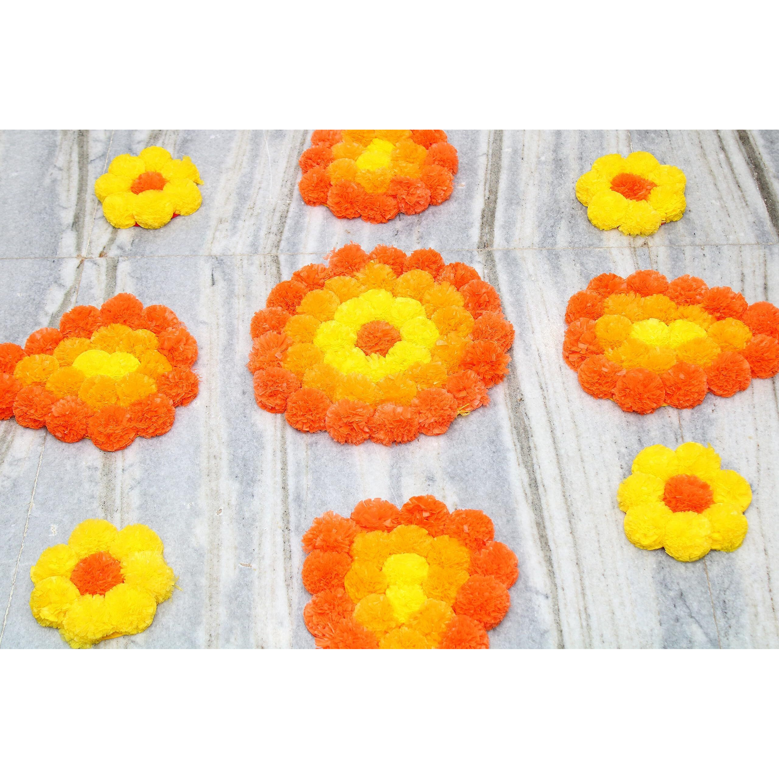 JH Gallery Artificial Marigold Flowers Handmade Rangoli Set Decoration Home Decor - Home and Pooja Room Decorative | Diwali Festive Indoor Outdoor Decor, Floor Mats | House Warming Floor Decor