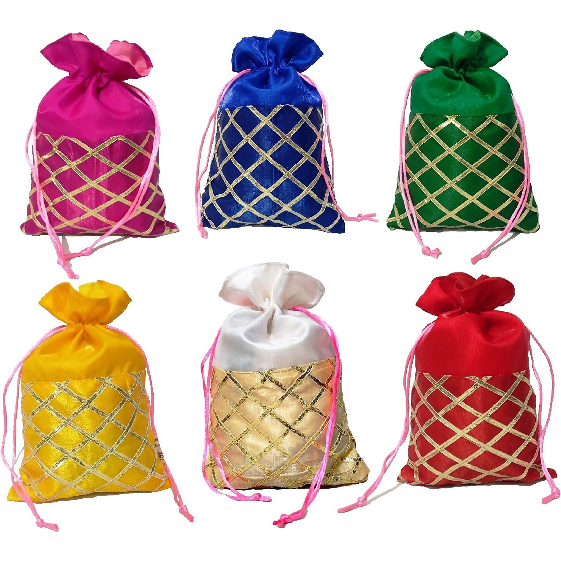 2DS Gota Work Silk Potli Bags For Return Gifts (Set of 30) Batwa for Gifting. Wedding gift potli/Jewellery Pouch, Shagun Potli Set, Silk Potli for diwali Gift Packing Assorted Colour_Mixed