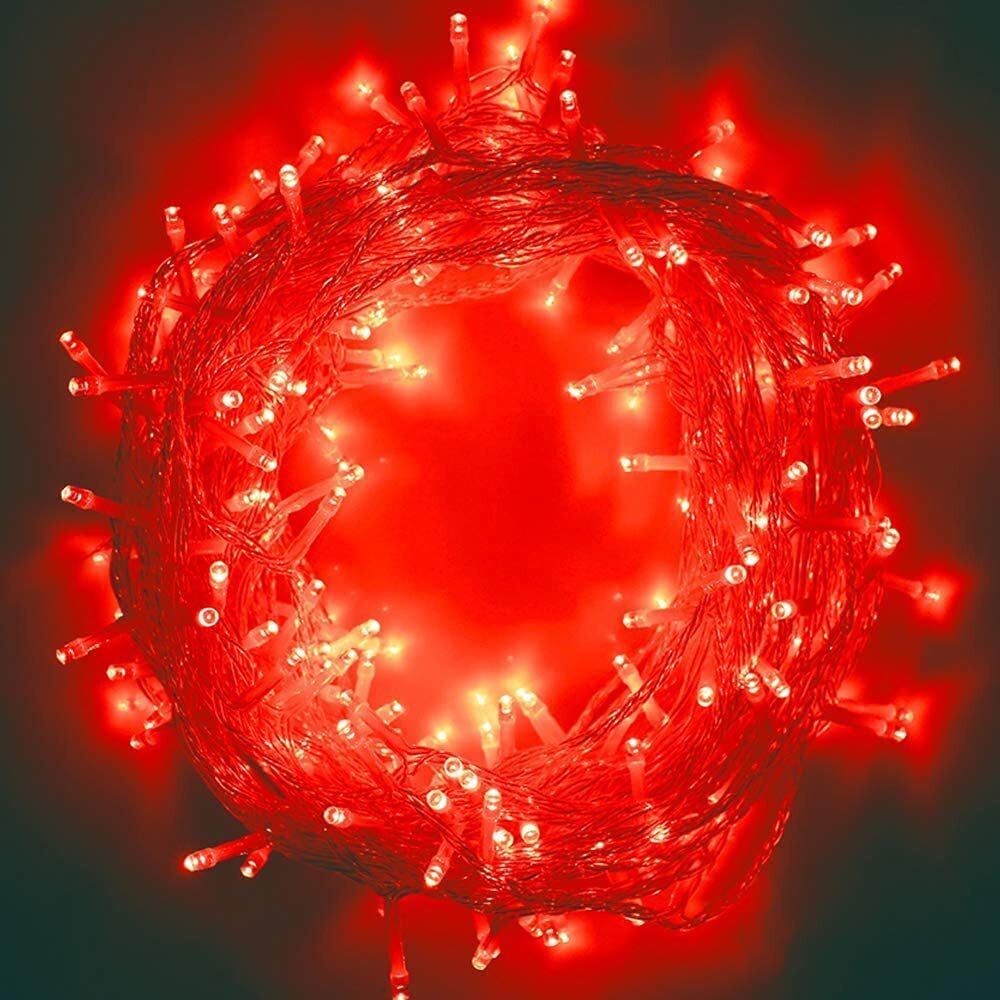 PESCA LED String Lights Serial Bulbs Ladi Decoration Lighting for Diwali Christmas (20 Meters) - Set of 2, Red