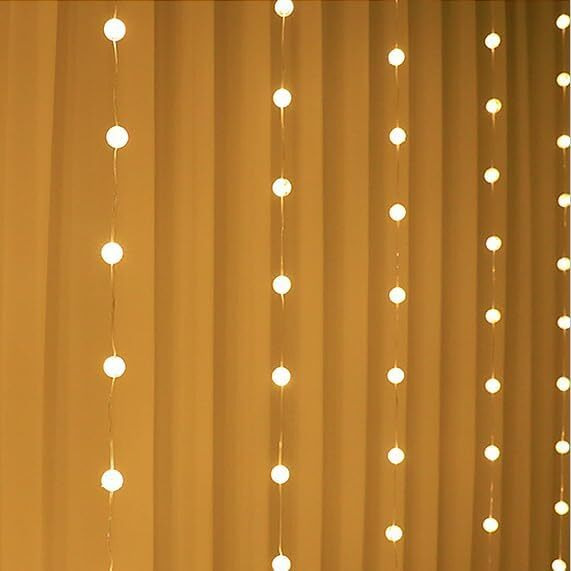 PESCA Crystal Ball Curtain Lights with Ball Pendants 100 LED 3x2 Meter String Light with 8 Mode for Diwali,Xmas Party,Wedding - Warm White