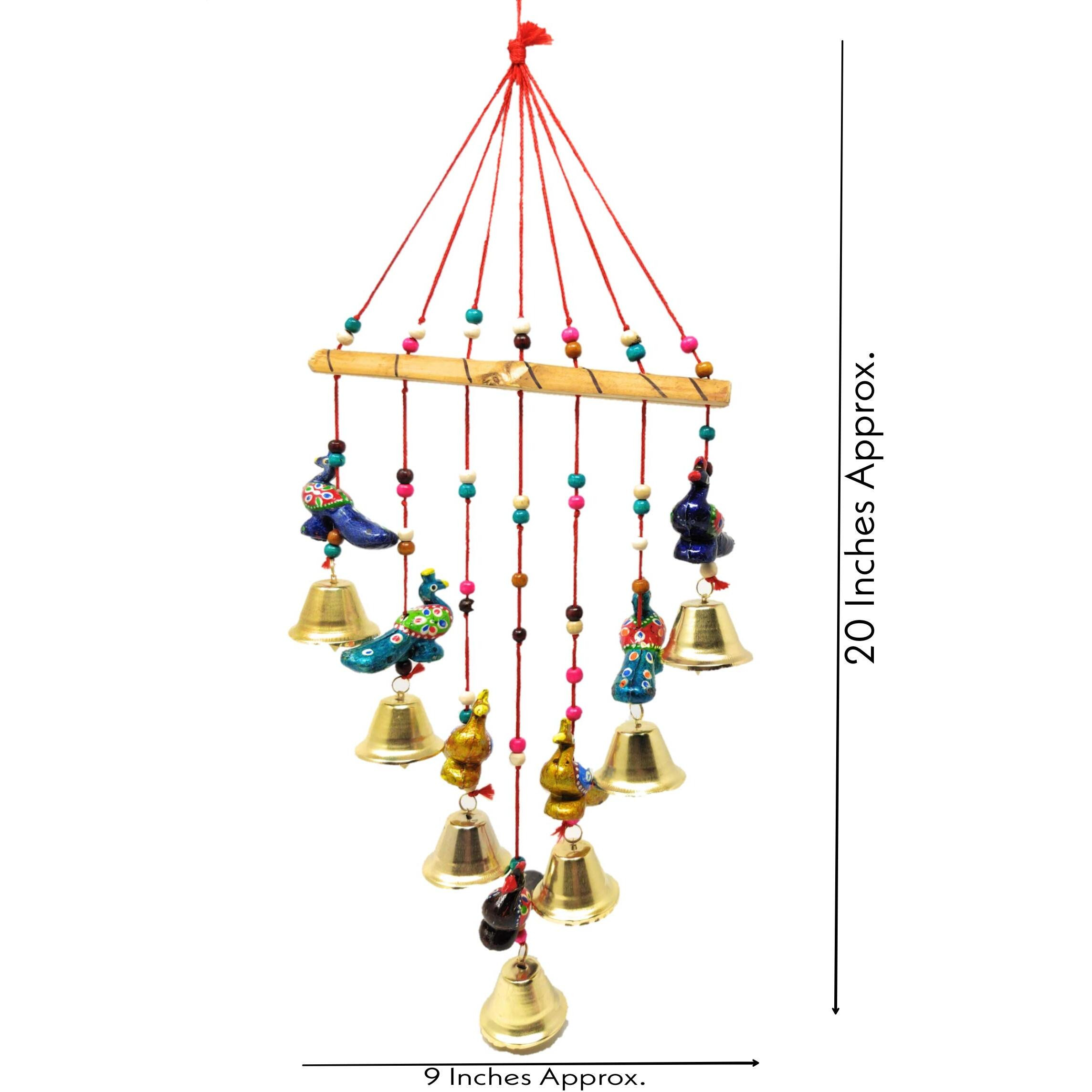 JH Gallery Handcrafted Rajasthani Wind Chime Door/Wall Hanging Decorative Showpiece/Wall Hanging/Home Decor/Home Furnishing/Diwali Gift/Corporate Gift (Peacock)