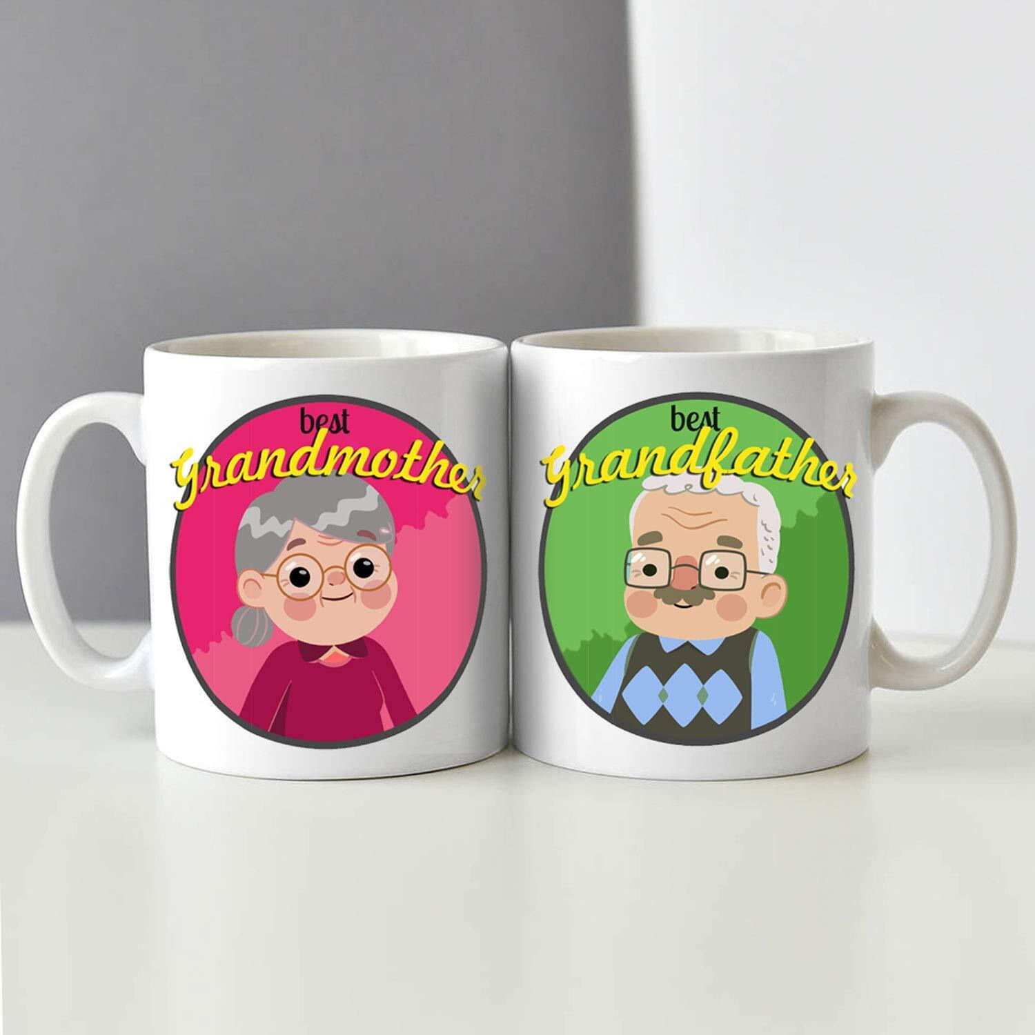exciting Lives - Best Grandparents Coffee Ceramic Mugs -Gift for Fathers Day, Birthday, Anniversary Gift for Grandparents, Father, Dada, Dadi, Nana, Nani Gift for Diwali, Festival - Set of 2-330 ml