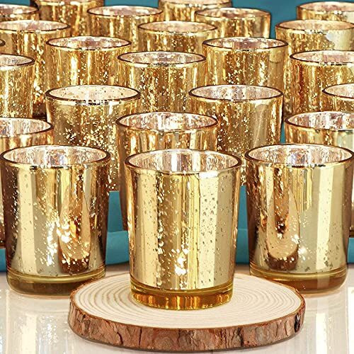 The Purple Tree Glass Gold Mercury Votive Tealight Candle Holders For Diwali Christmas (Pack of 6) Diwali Tealights, Corporate Gifts, Home Decor Gift Item, Diwali Decoration, Christmas Tealight