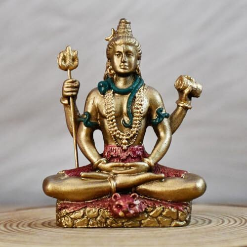 Saugat Traders Lord Shiva Idol for Car Dashboard Cold Brass Bronze Shiv Ji Murti Meditating, Padmasana Sitting Statue for Home Dcor, Diwali & New Year Gift - 3.4 Inches