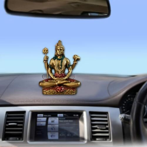 Saugat Traders Lord Shiva Idol for Car Dashboard Cold Brass Bronze Shiv Ji Murti Meditating, Padmasana Sitting Statue for Home Dcor, Diwali & New Year Gift - 3.4 Inches