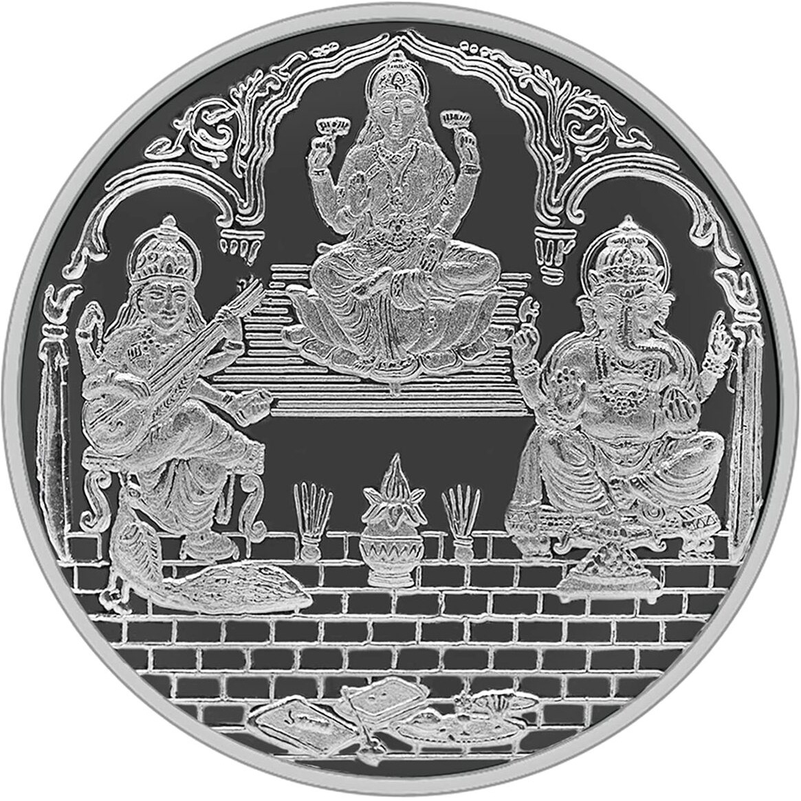 MAA SILVER 999 Purity Silver Trimurti | Laxmi/Lakshmi Ganpati/Ganesh & Saraswati Ji Coin/Sikka for Diwali|Dhanteras with Box for Gifting & Religious Use (20 Grams)