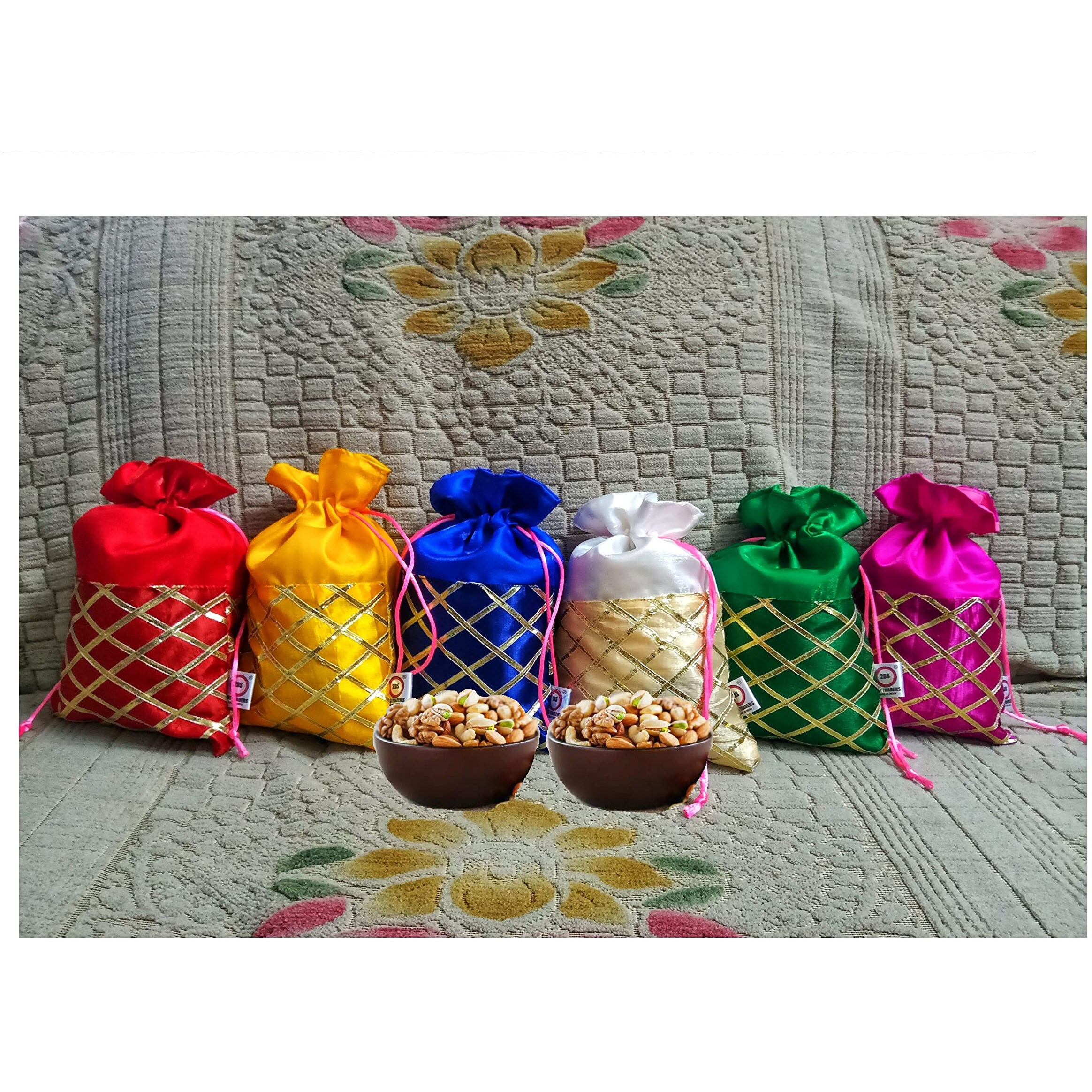 2DS Women Gota Work Silk Potli Bags For Return Gifts (Set of 20). Wedding gift potli/Jewellery Pouch, Multicolor Silk Potli for diwali Gift Packing Colour_Mixed