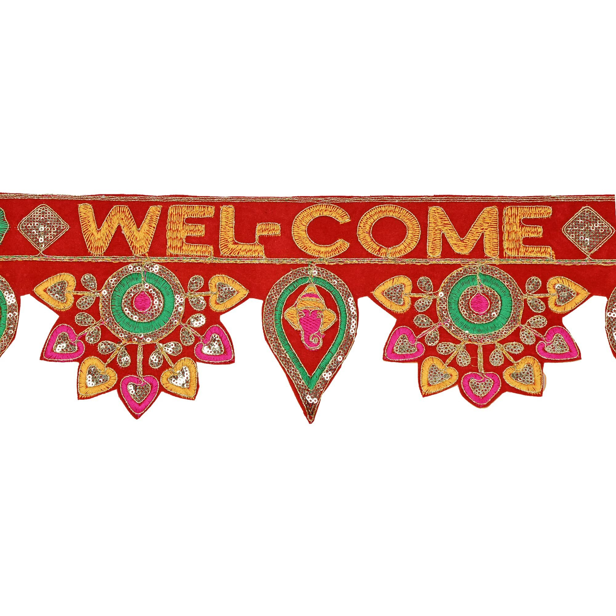 CraftVatika Welcome Toran bandarwal for Main Door Hanging Entrance Decoration Ganesha toranam Diwali Traditional puja Home Decor Velvet Handmade