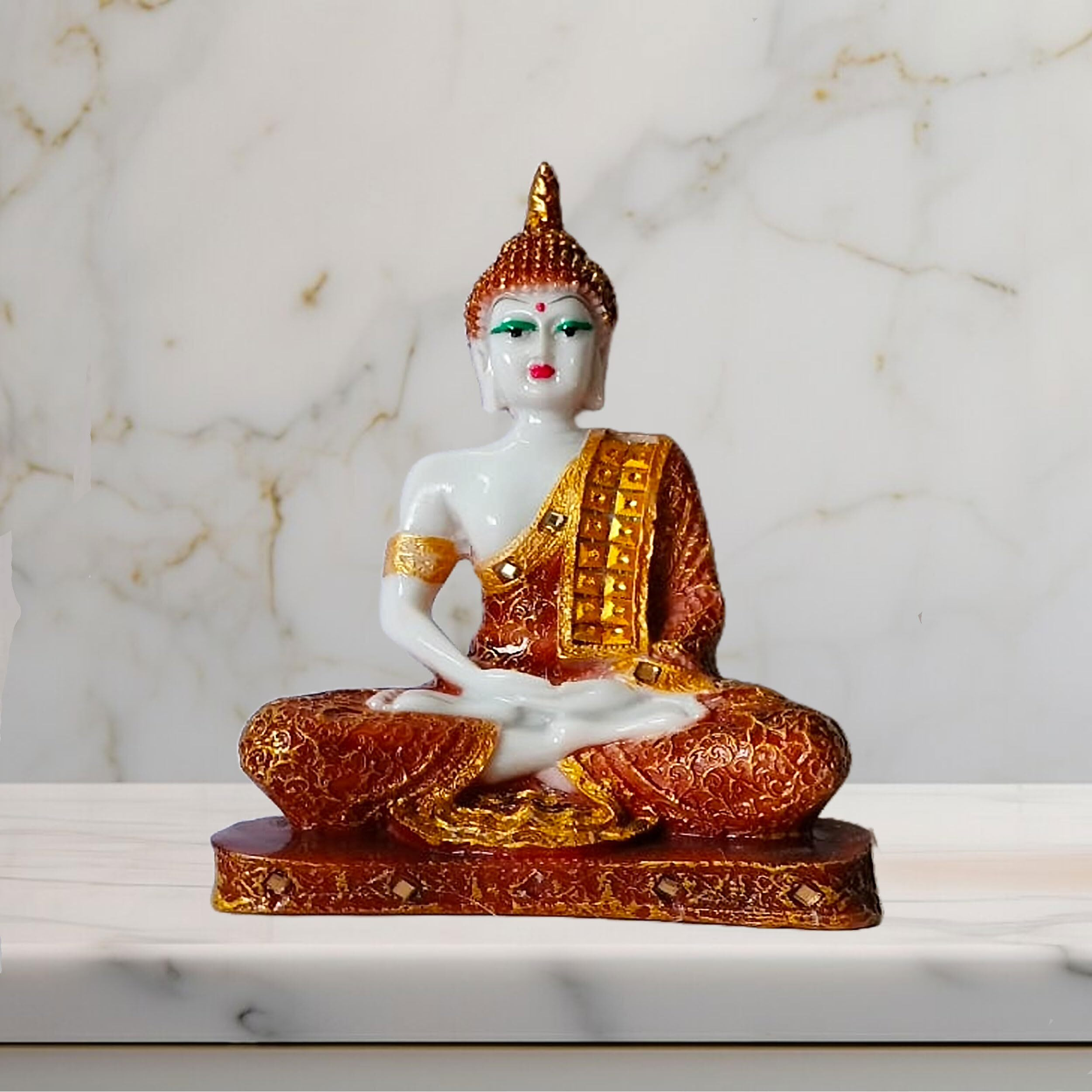 KBV Meditating Gautam Buddha Statue Showpiece Idol Figurine for Feng Sui, Vastu, Home Decor, Office, Diwali, Gifting, Living Room, Bedroom, Study Table, Bookself (Marble Brown)