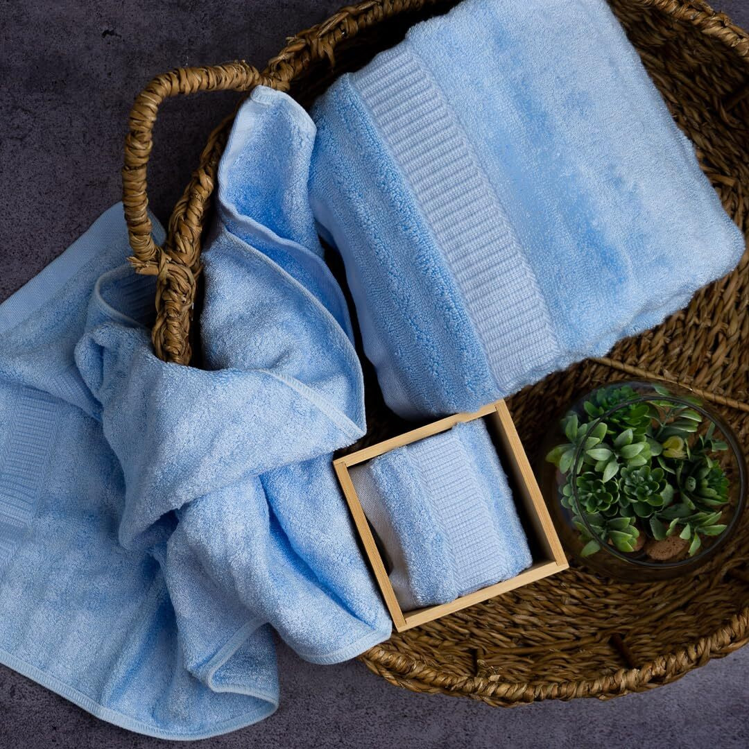 Mush Bamboo Luxurious 3 PieceTowels Set | Ultra Soft, Absorbent and Antimicrobial (Bath Towel, Hand Towel and Face Towel) Perfect as a diwali/house warming (Gift Box  Sky Blue)