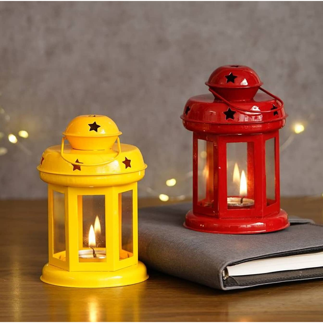 Auradecor Moroccan Lantern, Tealight Candle Holder with Tealight Candle for Home Decor Home Decor and Gift, Diwali, Festival, Indoor & Outdoor Use (Combo, Lantern)