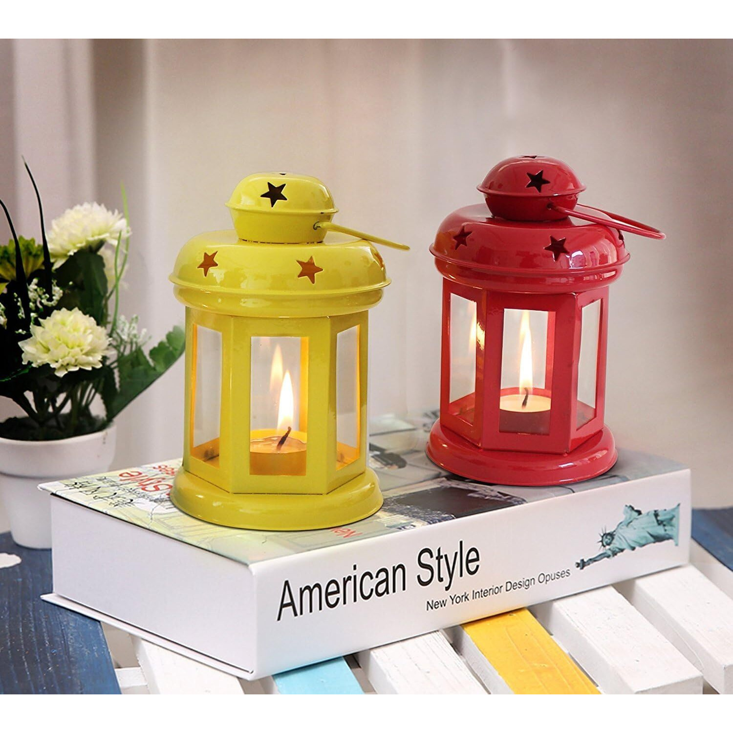 Auradecor Moroccan Lantern, Tealight Candle Holder with Tealight Candle for Home Decor Home Decor and Gift, Diwali, Festival, Indoor & Outdoor Use (Combo, Lantern)