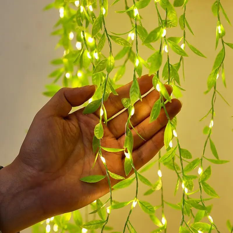 TechPride Leaf Curtain Lights, Artificial Vines Curtain Lights, Fake Greenery Leaves with Lights for Wedding Party Backdrop Baby Shower Diwali Home Decoration, LED, Plastic, 3 Meter
