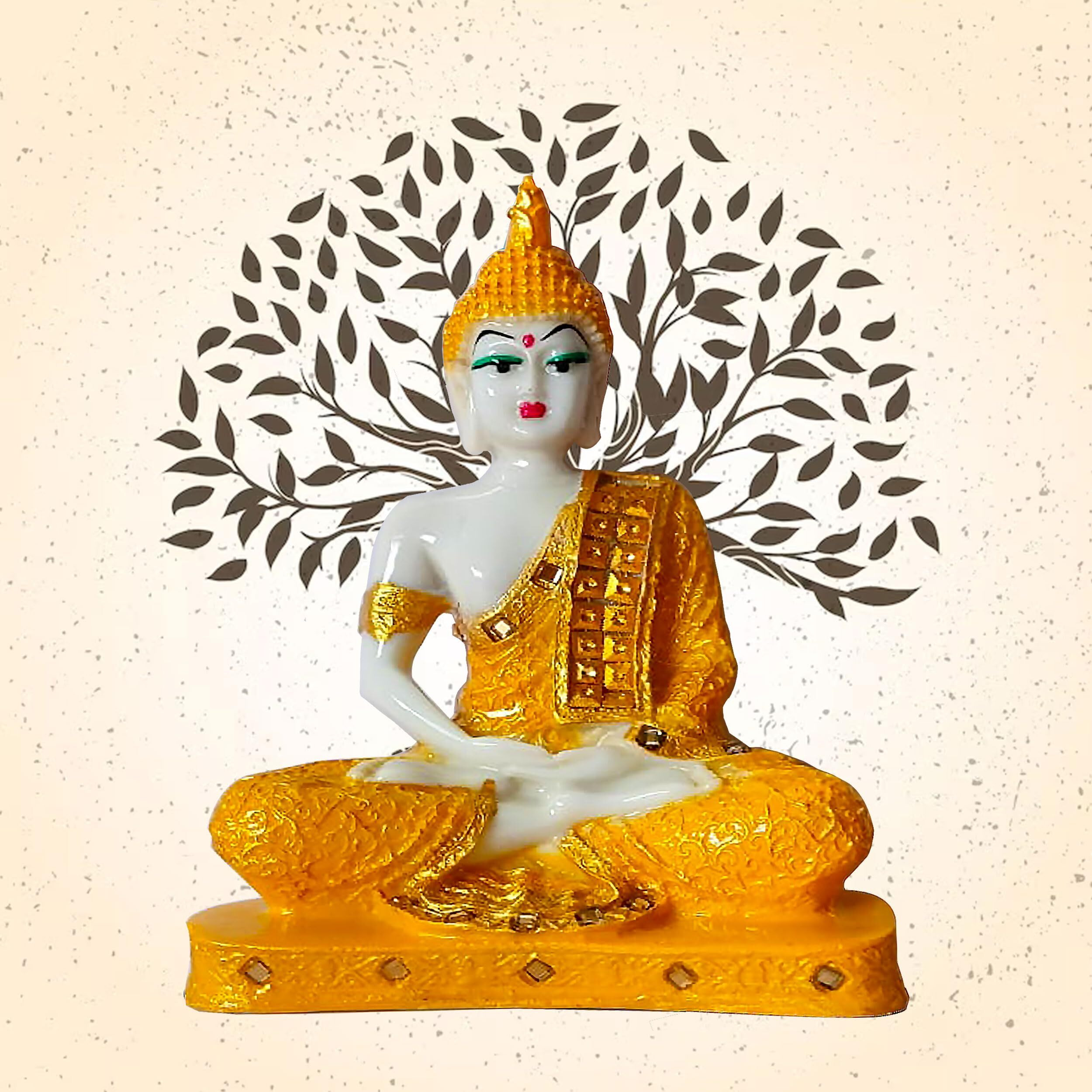 KBV Meditating Gautam Buddha Statue Showpiece Idol Figurine for Feng Sui, Vastu, Home Decor, Office, Diwali, Gifting, Living Room, Bedroom, Study Table, Bookself (Marble Yellow)