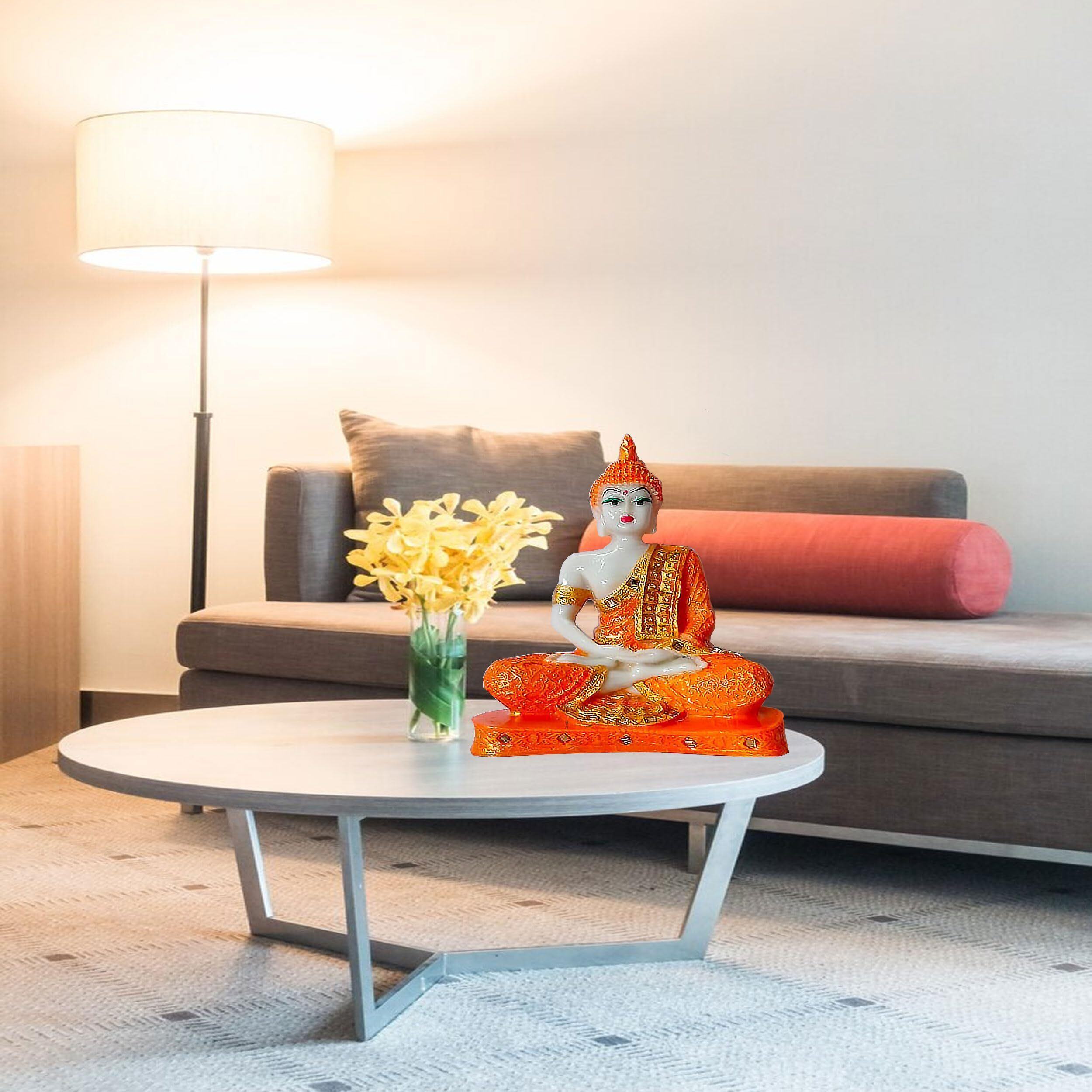KBV Meditating Gautam Buddha Statue Showpiece Idol Figurine for Feng Sui, Vastu, Home Decor, Office, Diwali, Gifting, Living Room, Bedroom, Study Table, Bookself (Marble Yellow)
