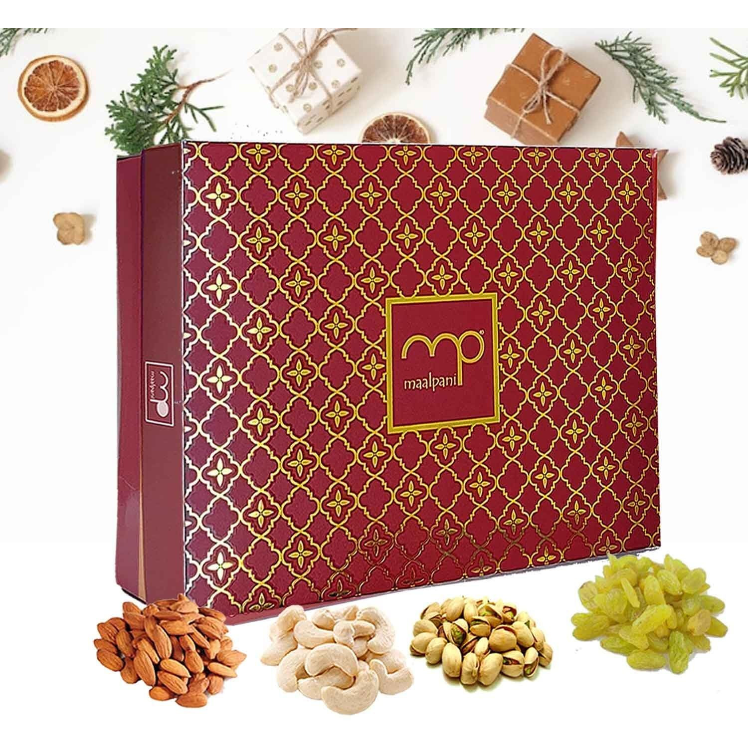 Maalpani Dry Fruit Gift Hamper Box | Diwali Gift Hamper Box Pack for Family Friends Corporate Office Clients | Diwali Festival, 200g | Pack of 5 | (Kaju, Badaam, Kishmish, Pista Each 50g Pack)