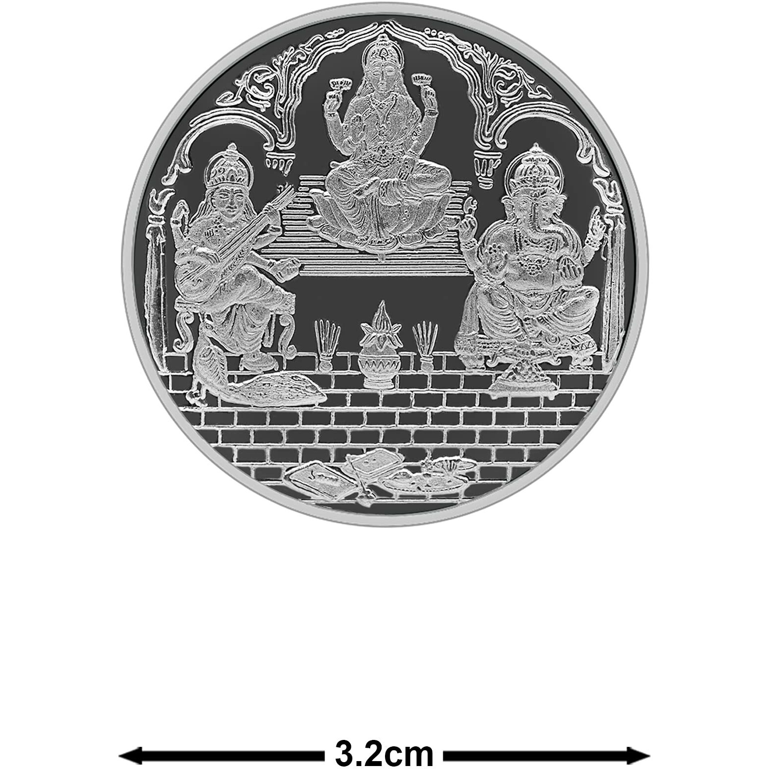 MAA SILVER 999 Purity Silver Trimurti | Laxmi/Lakshmi Ganpati/Ganesh & Saraswati Ji Coin/Sikka for Diwali|Dhanteras with Box for Gifting & Religious Use (10 Grams)