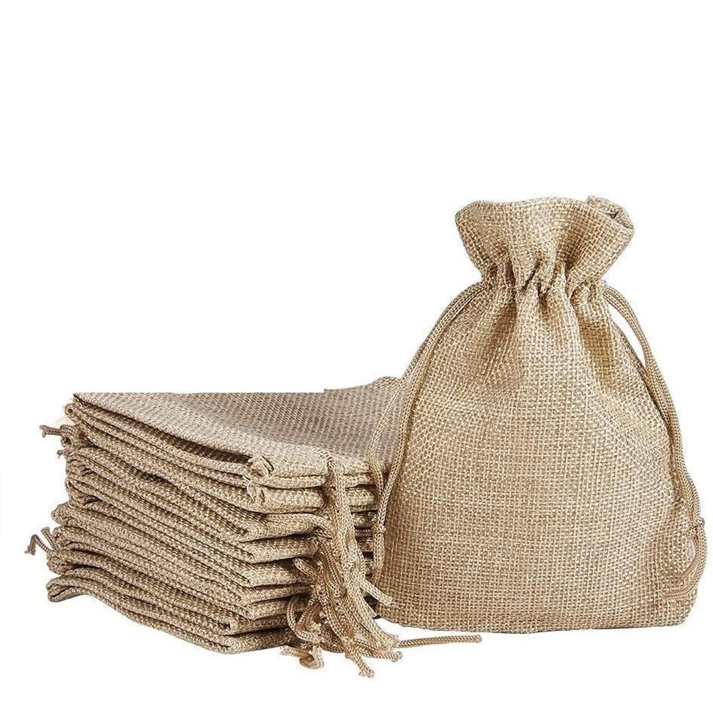 Lifekrafts Unisex Jute Linen Diwali Pouches Potli (Natural Jute Color, Size 20x25 cm) - Pack of 10