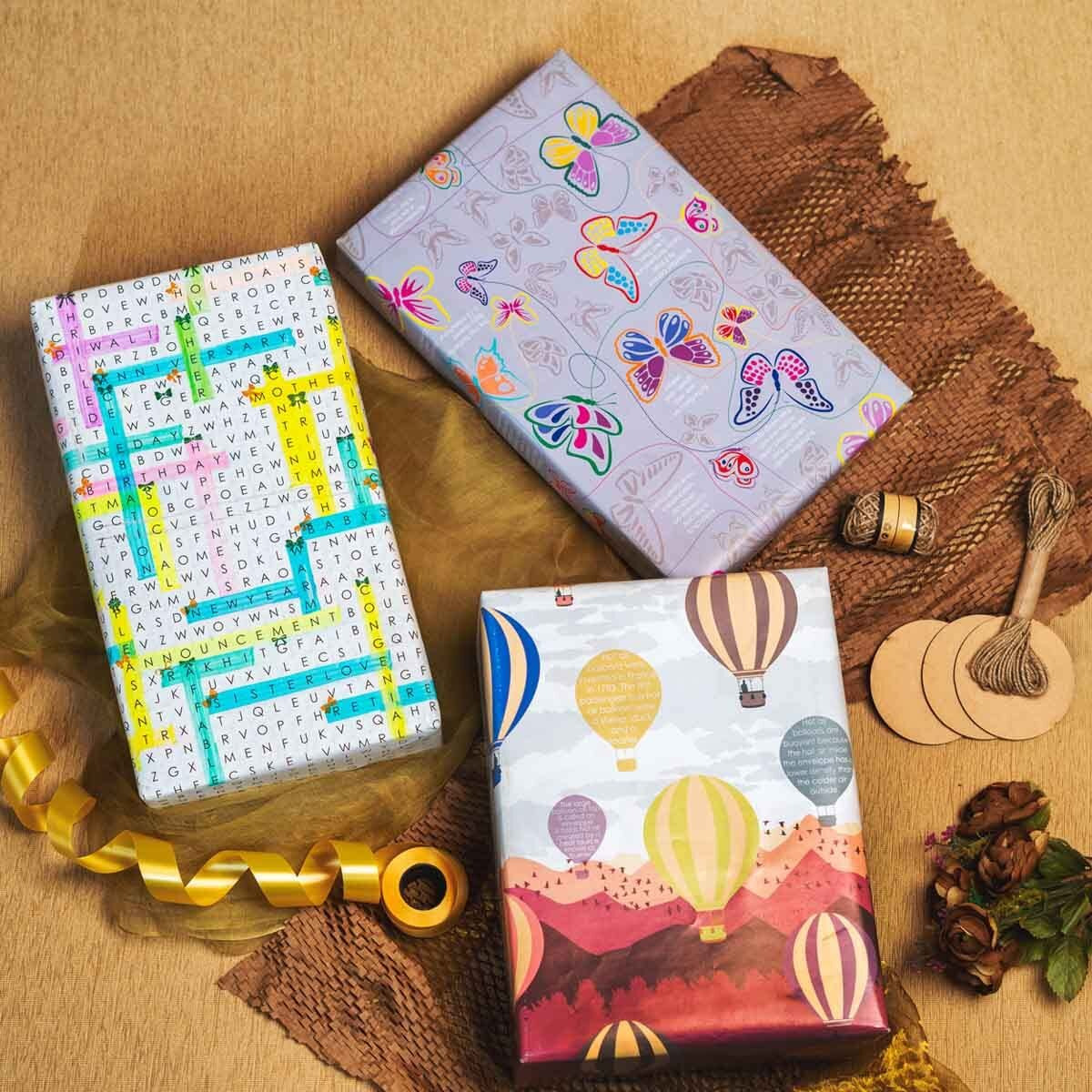 eVincE Wrapping Paper - Pack of 6 Large Gift Packing Paper with 28 x 20 - Multi Occasion Gift Paper for Diwali, Birthday, Wedding, Party Decor - Premium Recyclable Gift Wrapper with Fun Facts