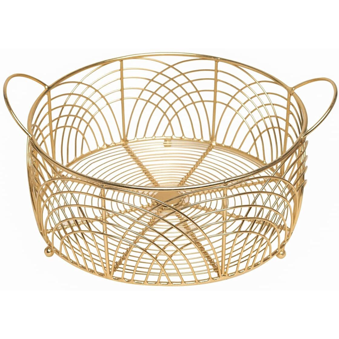 Craft Brio -A TRENDY HANDICRAFTS Cast Iron Gold Plated Decorative Wire Round Basket Diwali Gifting(Gold, 10 Inch Diameter, 5 Inches Height)