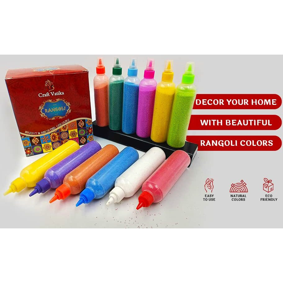 CraftVatika Rangoli Colour Powder Tube Kit, Diwali Decoration Items Bottles Tool Floor Art Rang for Home Navratri Pongal Pooja Mandir Decor