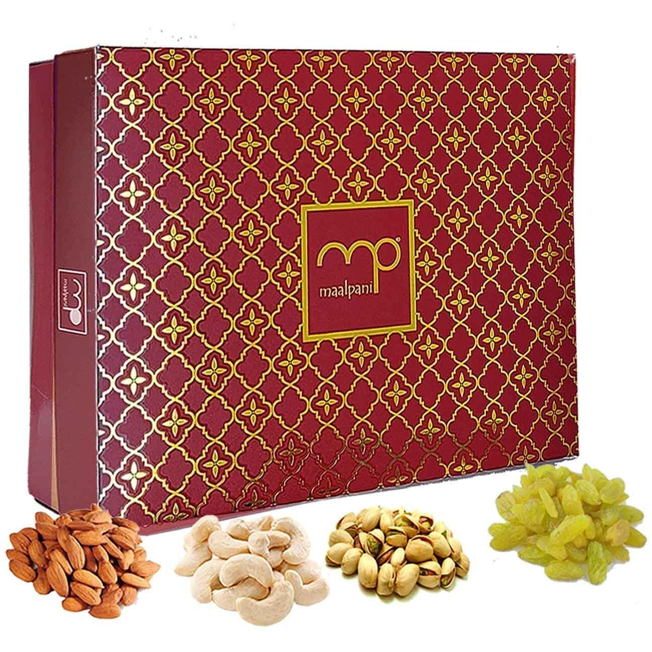 Maalpani Corporate Dry Fruits Gift Hamper Box, Gift Hamper Box Pack, Diwali Festival, 200g (50g Each Kaju, Badaam, Kishmish, Pista) Pack of 1, for Family/Friends/Office/Clients