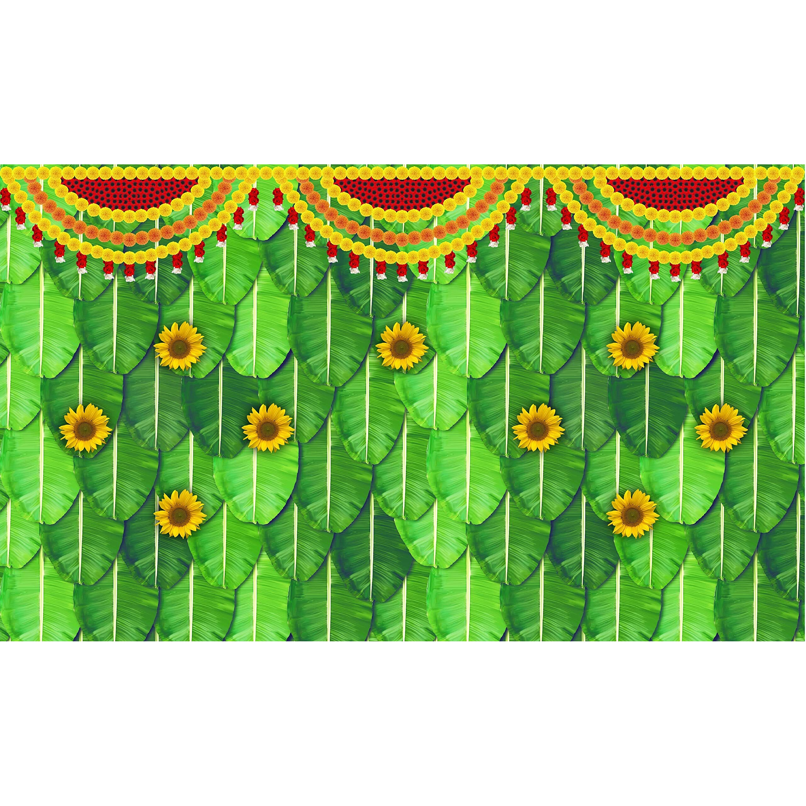 Ashvath Fashion Weaved Coconut Leaf and Flower with Goddess Laxmi MATA Design Backdrop Cloth for Pooja Decoration Traditional Deepavali Festival Diwali Pooja Size 5Feet Height and 8Feet Width(5 * 8)