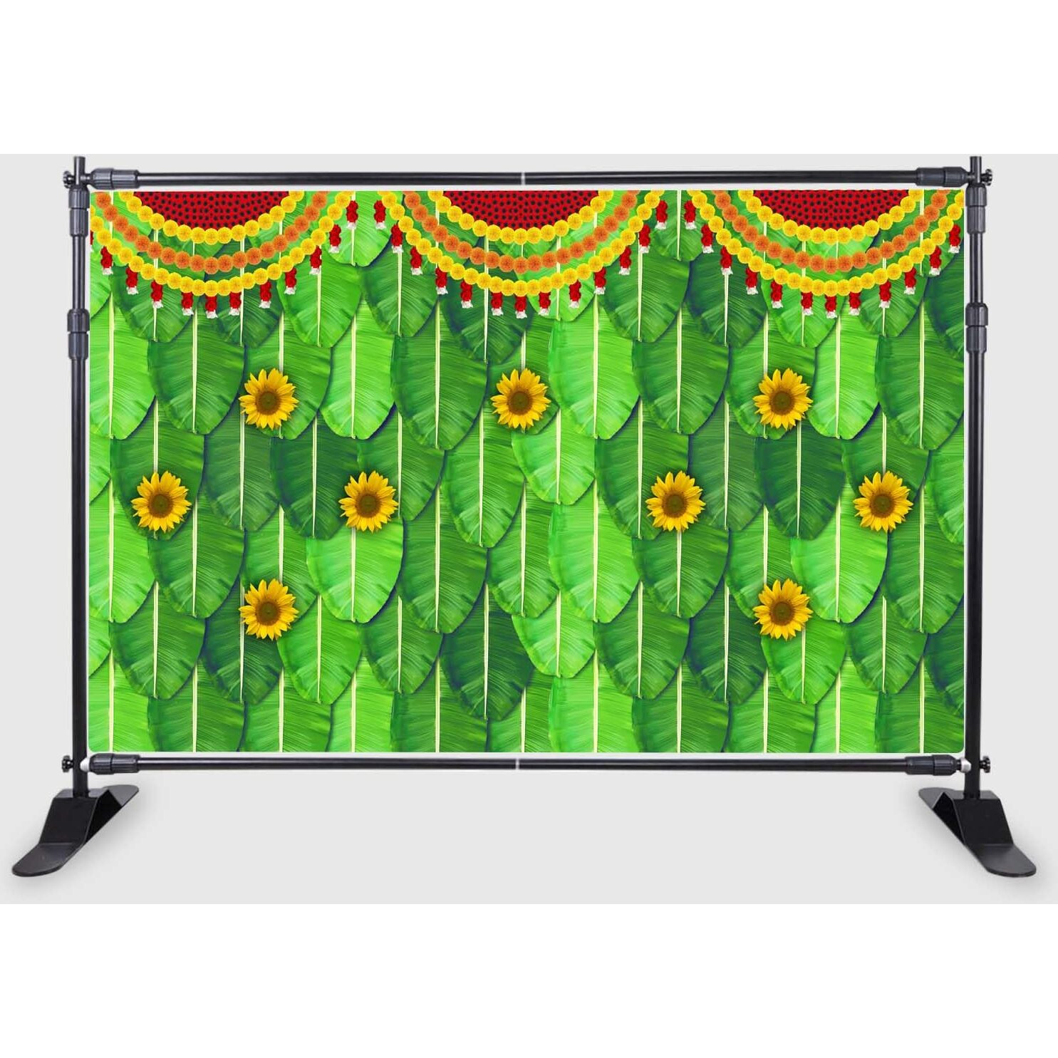 Ashvath Fashion Weaved Coconut Leaf and Flower with Goddess Laxmi MATA Design Backdrop Cloth for Pooja Decoration Traditional Deepavali Festival Diwali Pooja Size 5Feet Height and 8Feet Width(5 * 8)