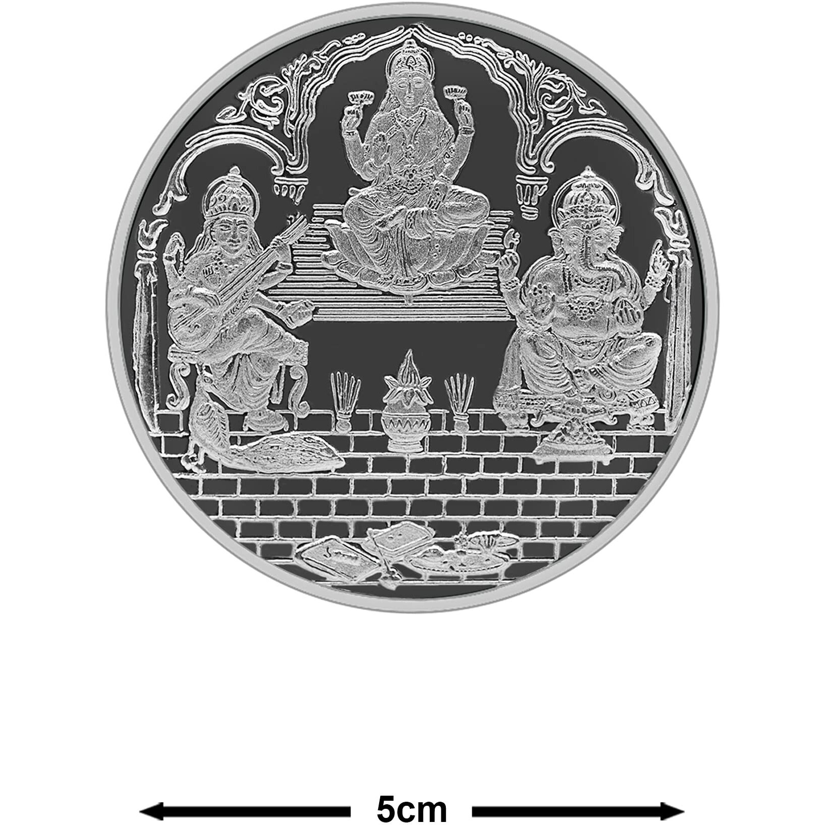 MAA SILVER 999 Purity Silver Trimurti | Laxmi/Lakshmi Ganpati/Ganesh & Saraswati Ji Coin/Sikka for Diwali|Dhanteras with Box for Gifting & Religious Use (50 Grams)