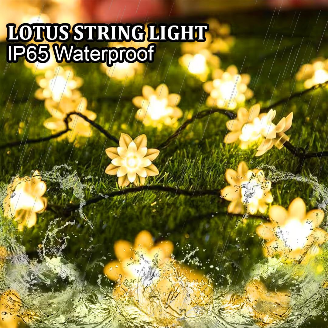 Fizzytech 25 Led Lotus Flower Decoration Lights Plug In Fairy String Lights Diwali Christmas Home Decoratve Lights (4 Meter Warm White) - Plastic