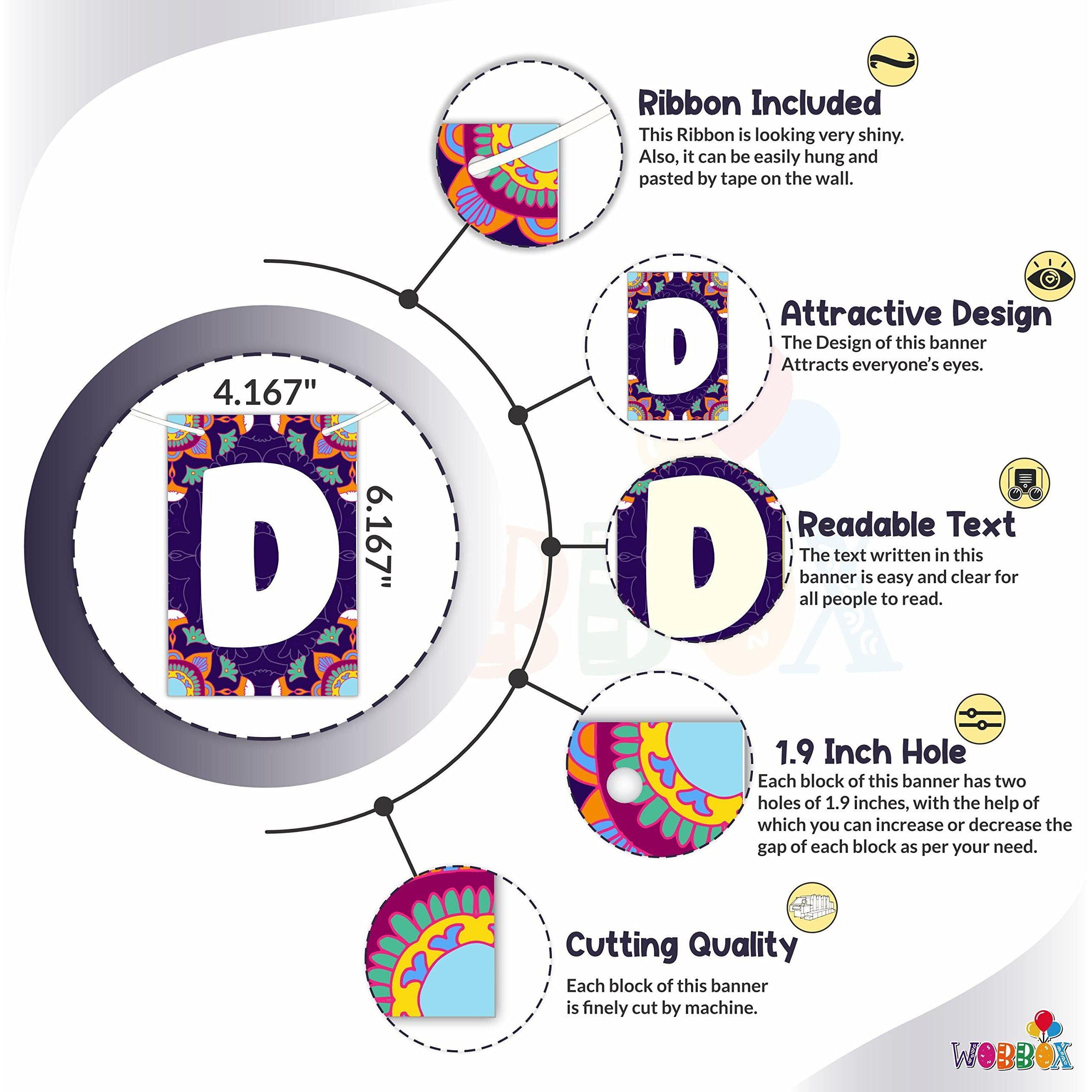 WOBBOX Diwali Decoration Bunting Banner, Happy Diwali Blue Color Mandala Floral Design With White Font, Diwali Decoration Item, Diwali Dcor Items