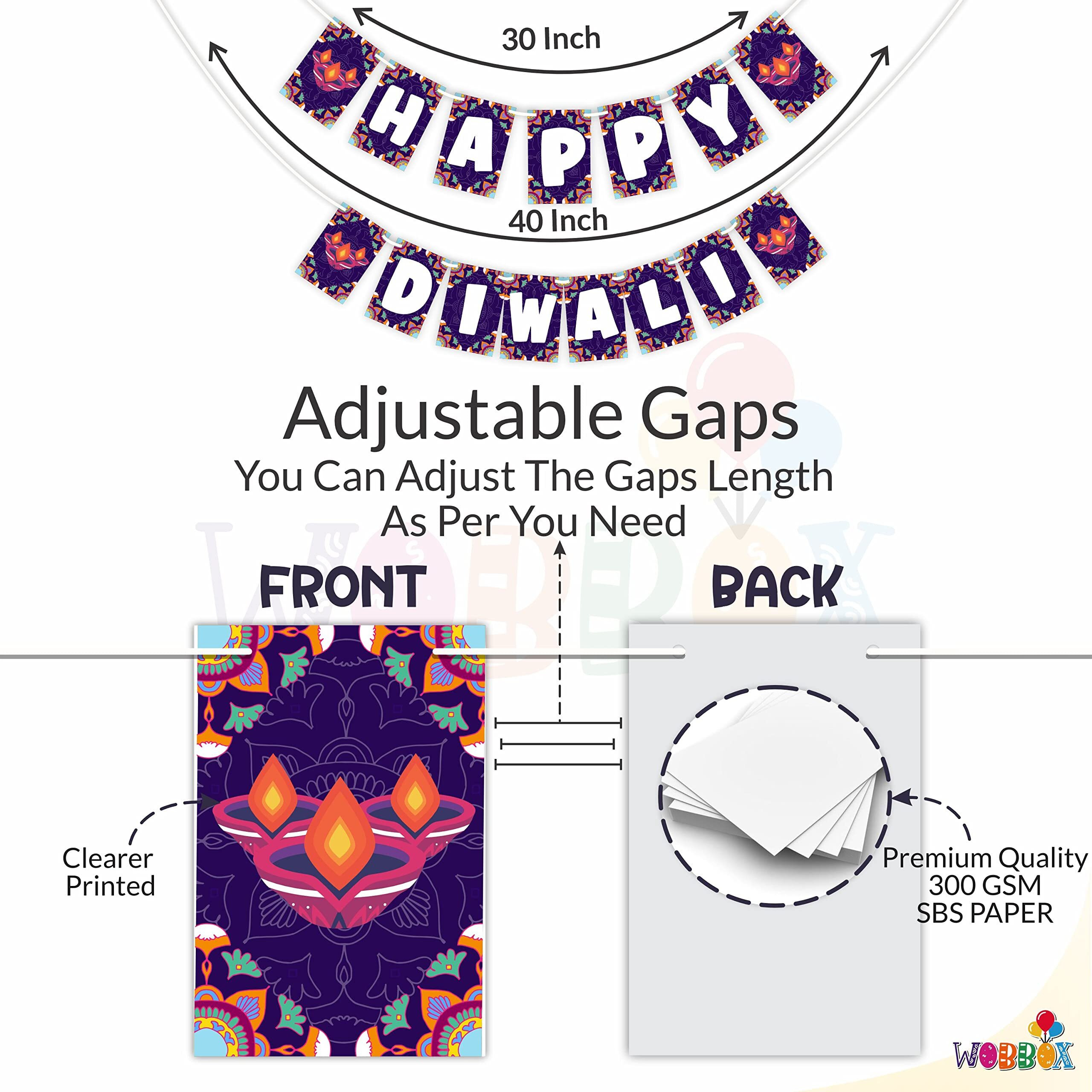 WOBBOX Diwali Decoration Bunting Banner, Happy Diwali Blue Color Mandala Floral Design With White Font, Diwali Decoration Item, Diwali Dcor Items