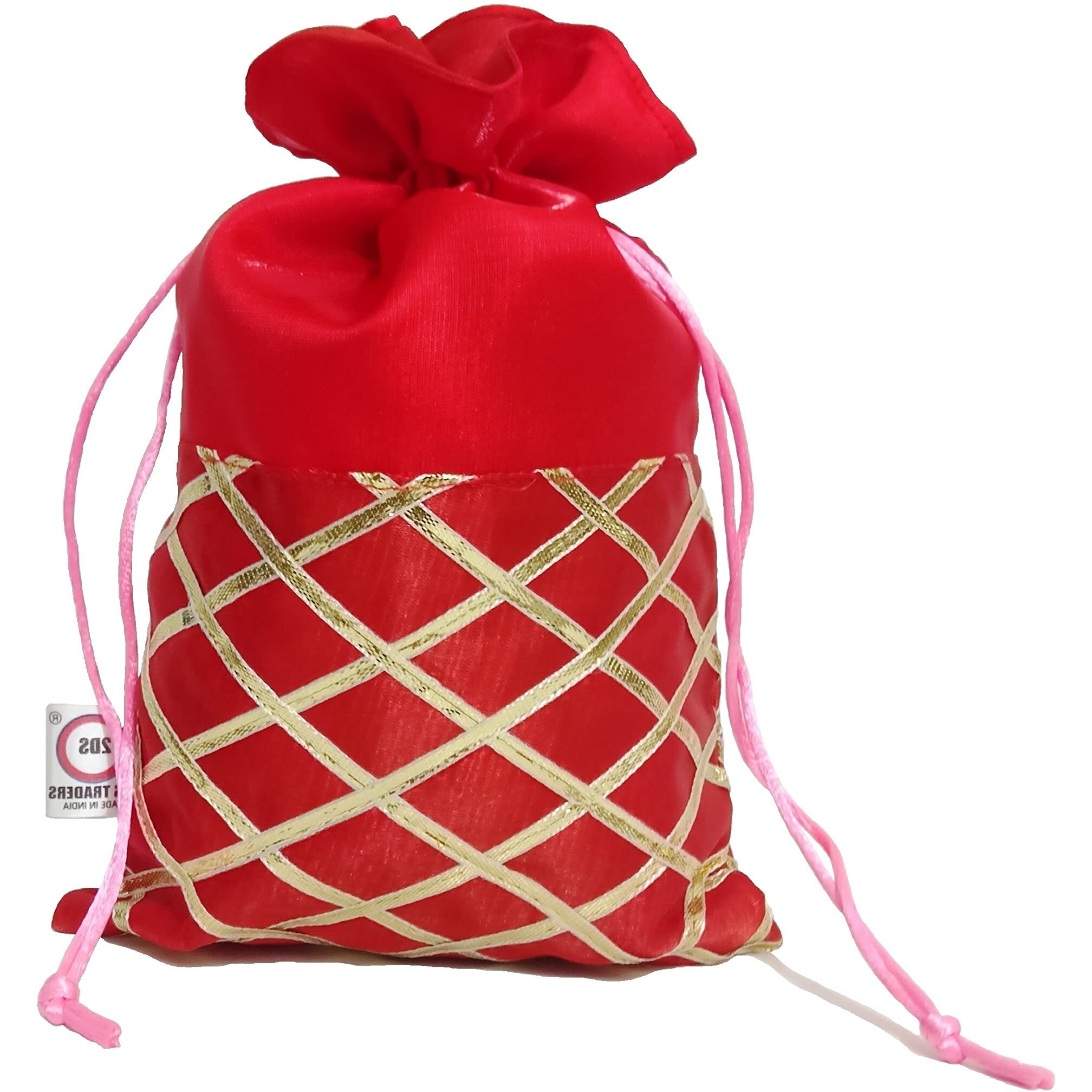 2DS Womens Gota Work Silk Potli Bags For Jewellery, Diwali Gifts Packing (Red) - Set of 25