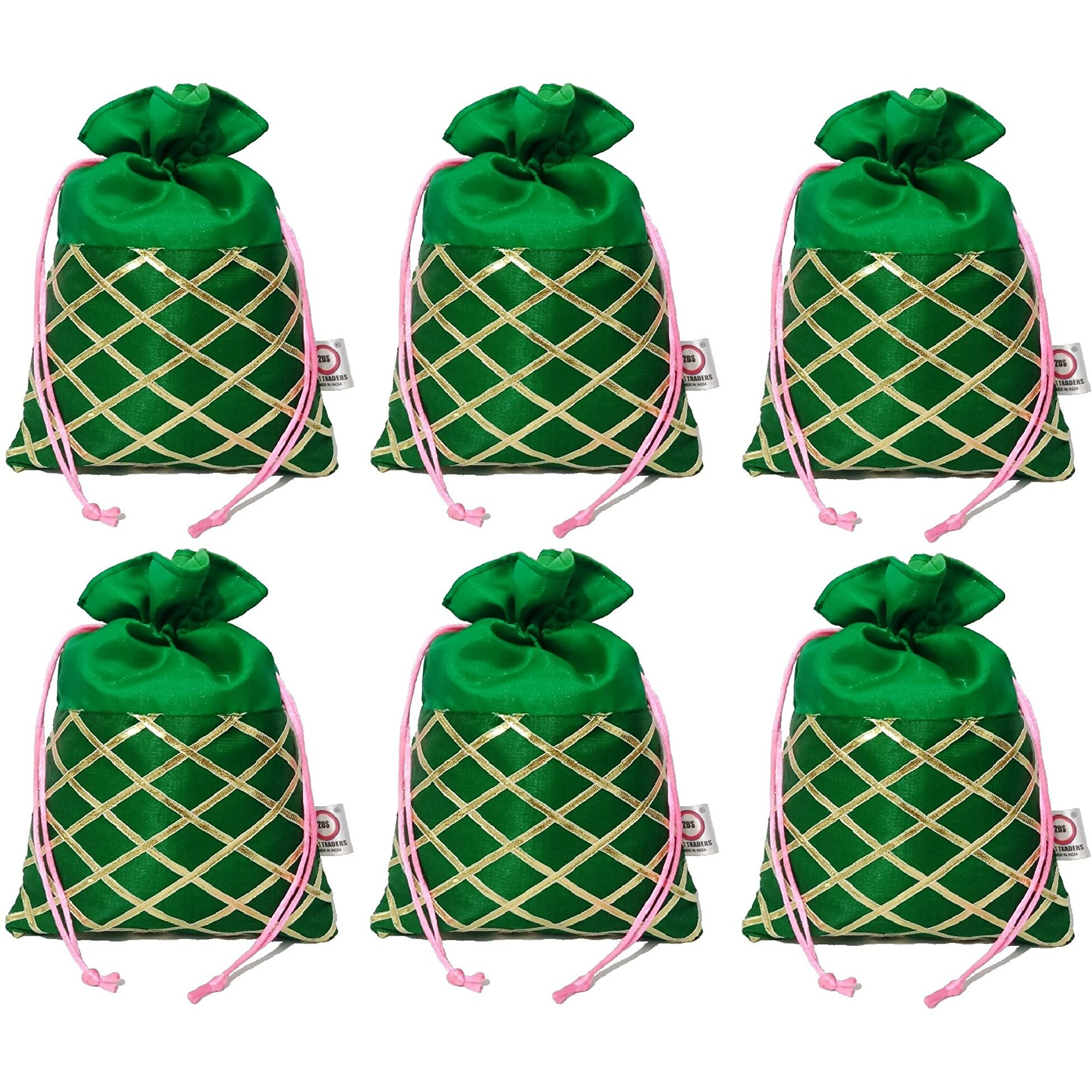 2DS Womens Gota Work Silk Potli Bags for Gifting purpose, Diwali Gifts Packing (Green) - Set of 25