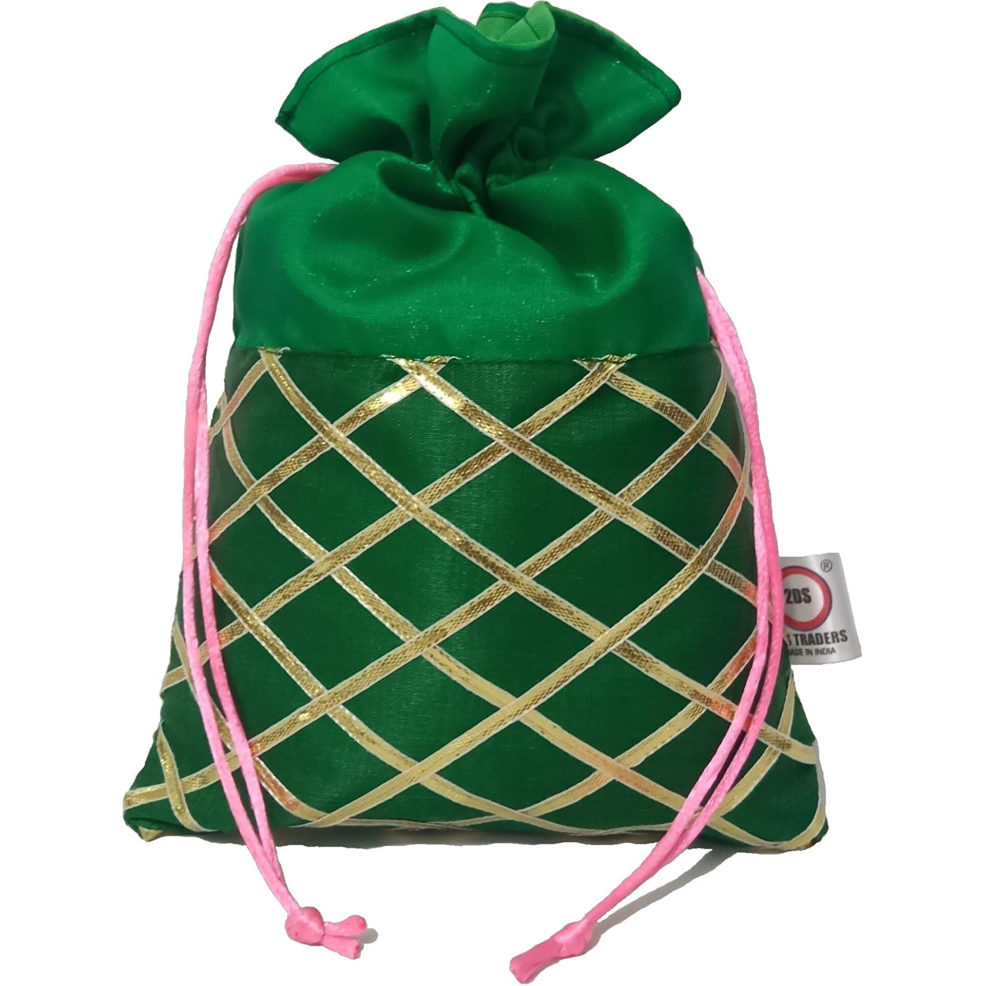 2DS Womens Gota Work Silk Potli Bags for Gifting purpose, Diwali Gifts Packing (Green) - Set of 25