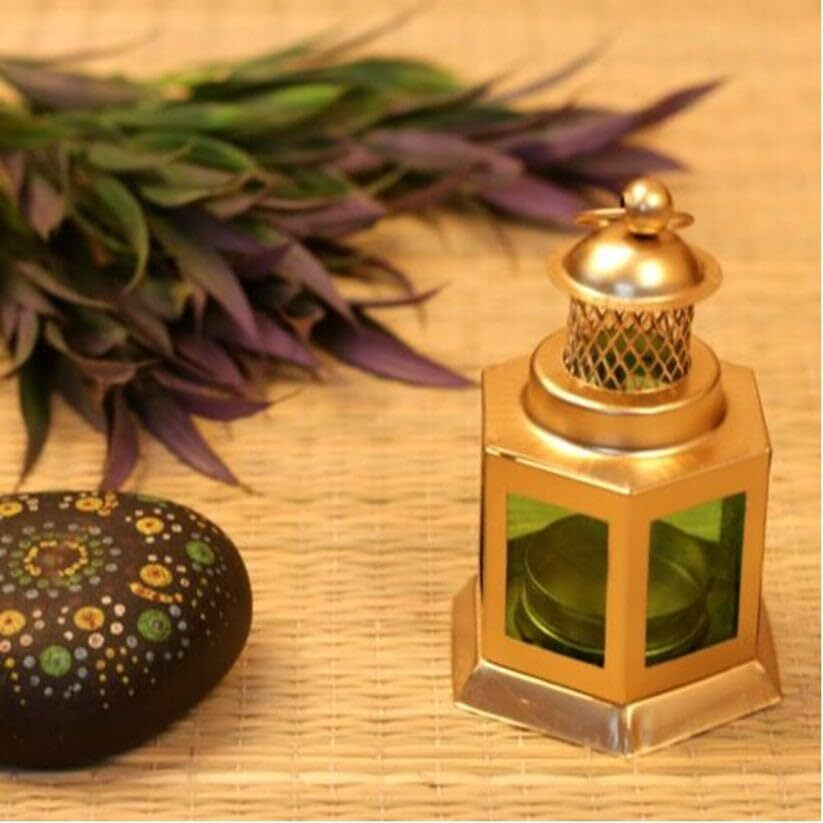Auradecor Moroccan Lantern, Tealight Candle Holder with Tealight Candle for Home Decor Home Decor and Gift, Diwali, Festival, Indoor & Outdoor Use (Green, Pack of 1)