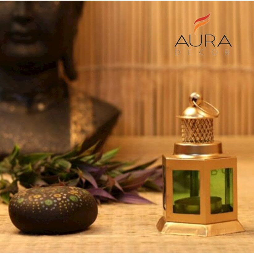 Auradecor Moroccan Lantern, Tealight Candle Holder with Tealight Candle for Home Decor Home Decor and Gift, Diwali, Festival, Indoor & Outdoor Use (Green, Pack of 1)