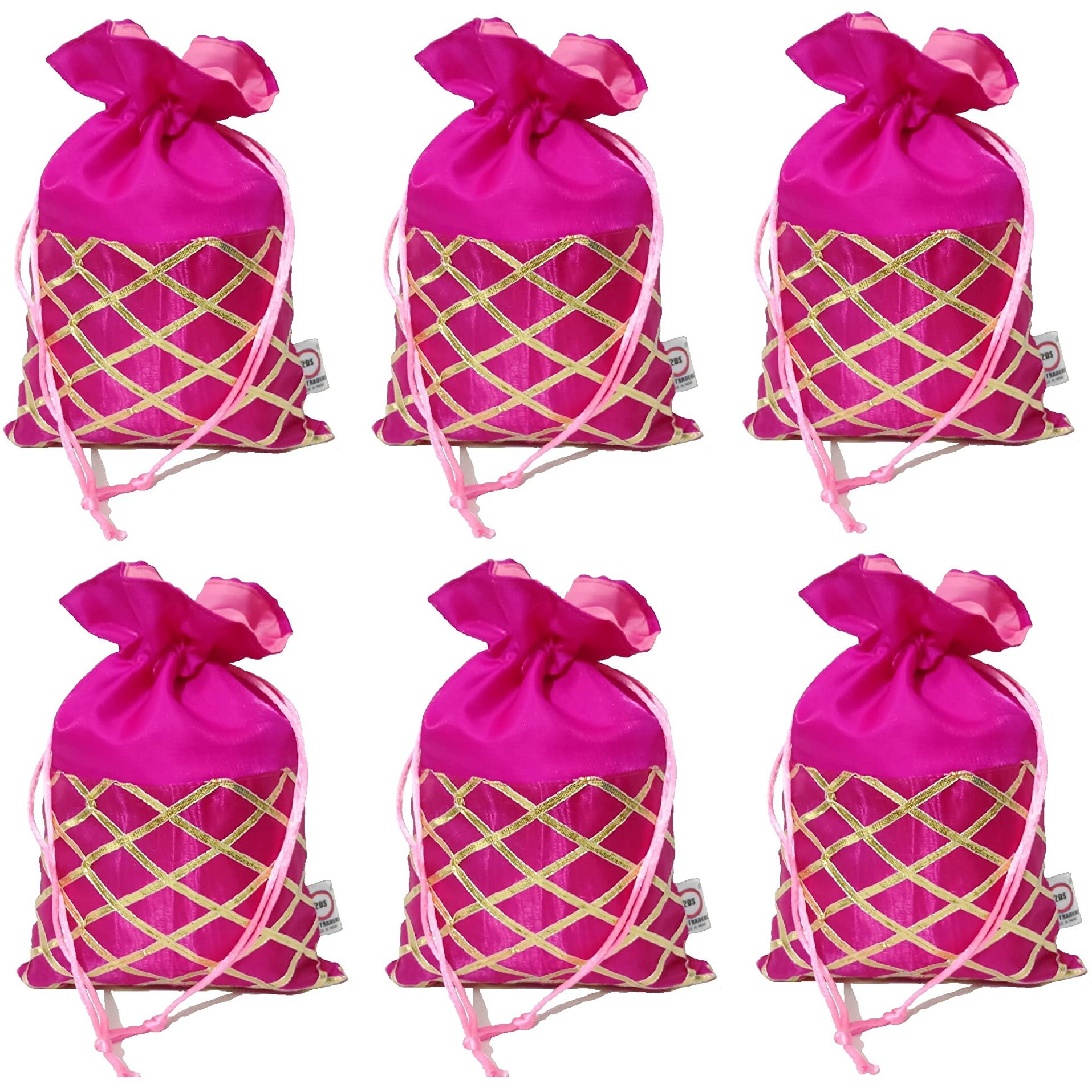 2DS Gota Work Silk Potli Bags For Return Gifts (Set of 12) Batwa for Gifting purpose. Wedding gift potli/Jewellery Pouch, Shagun Potli Set, Ideal handbag potli for diwali Gift Packing Colour_Pink