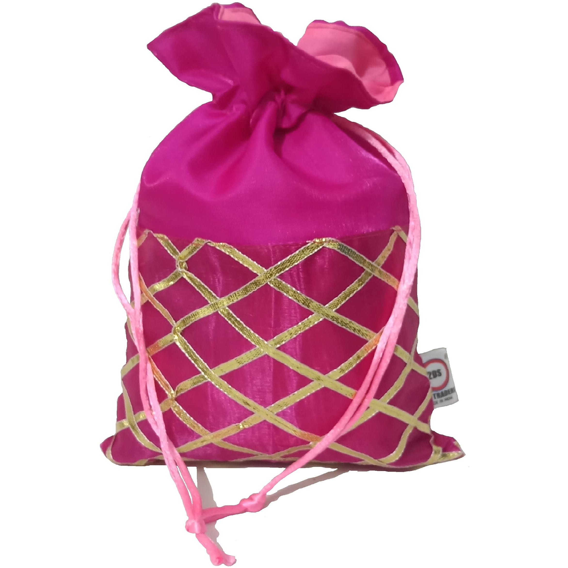 2DS Gota Work Silk Potli Bags For Return Gifts (Set of 12) Batwa for Gifting purpose. Wedding gift potli/Jewellery Pouch, Shagun Potli Set, Ideal handbag potli for diwali Gift Packing Colour_Pink
