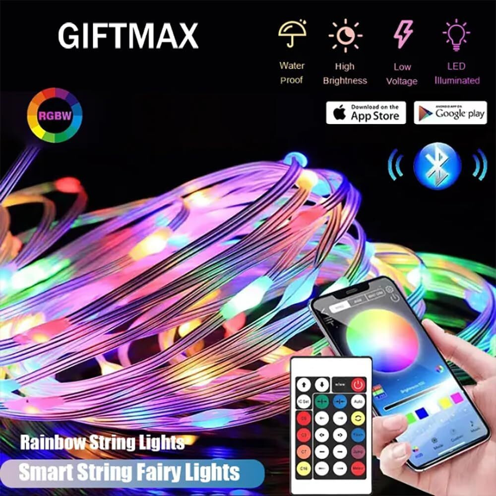 GIFTMAX Smart Fairy String Lights - 10 Meter 100 Led Fairy Lights With Music Mode Remote App Control Rgb Color Changing Indoor,Outdoor,Decorative,Diwali (10 Meter), White